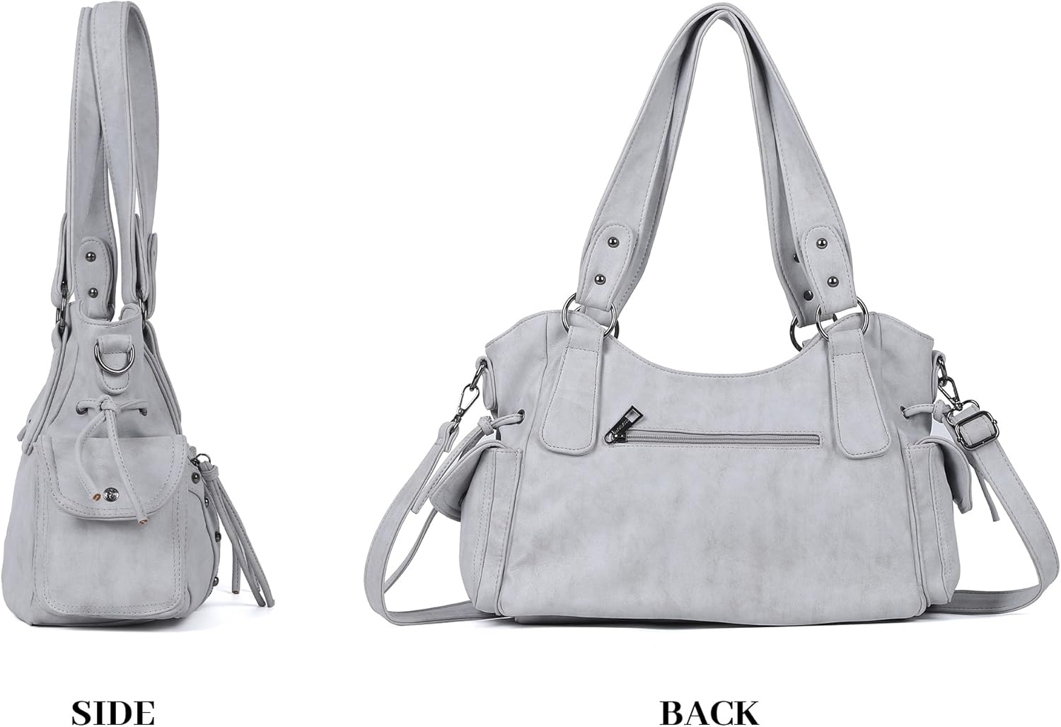 image:imageAngel Kiss Hobo Bag for Women Retro Leather Purses and Handbags Roomy Soft Ladies Satchel Bags with Crossbody StrapLgrey