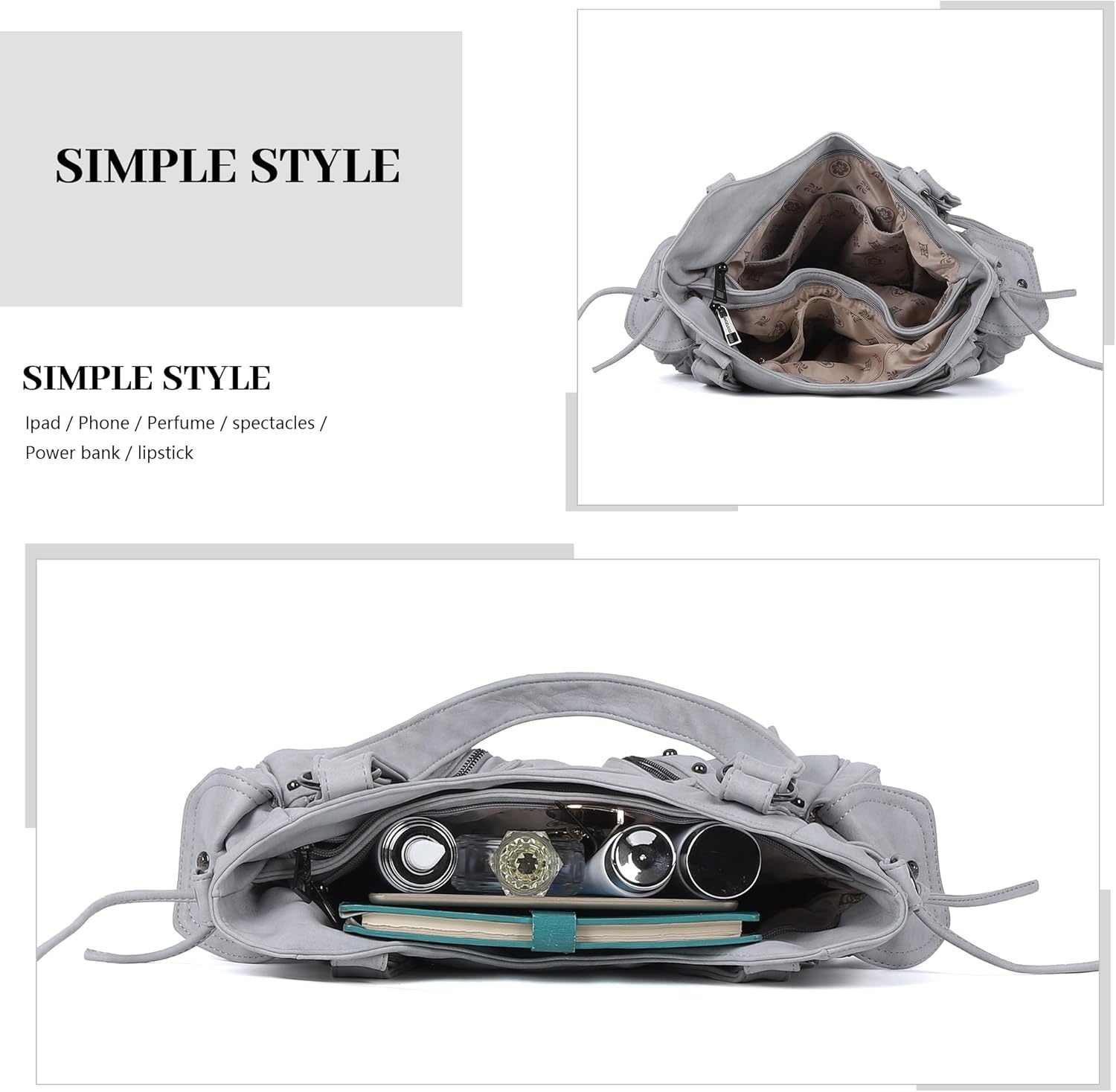 image:imageAngel Kiss Hobo Bag for Women Retro Leather Purses and Handbags Roomy Soft Ladies Satchel Bags with Crossbody StrapLgrey