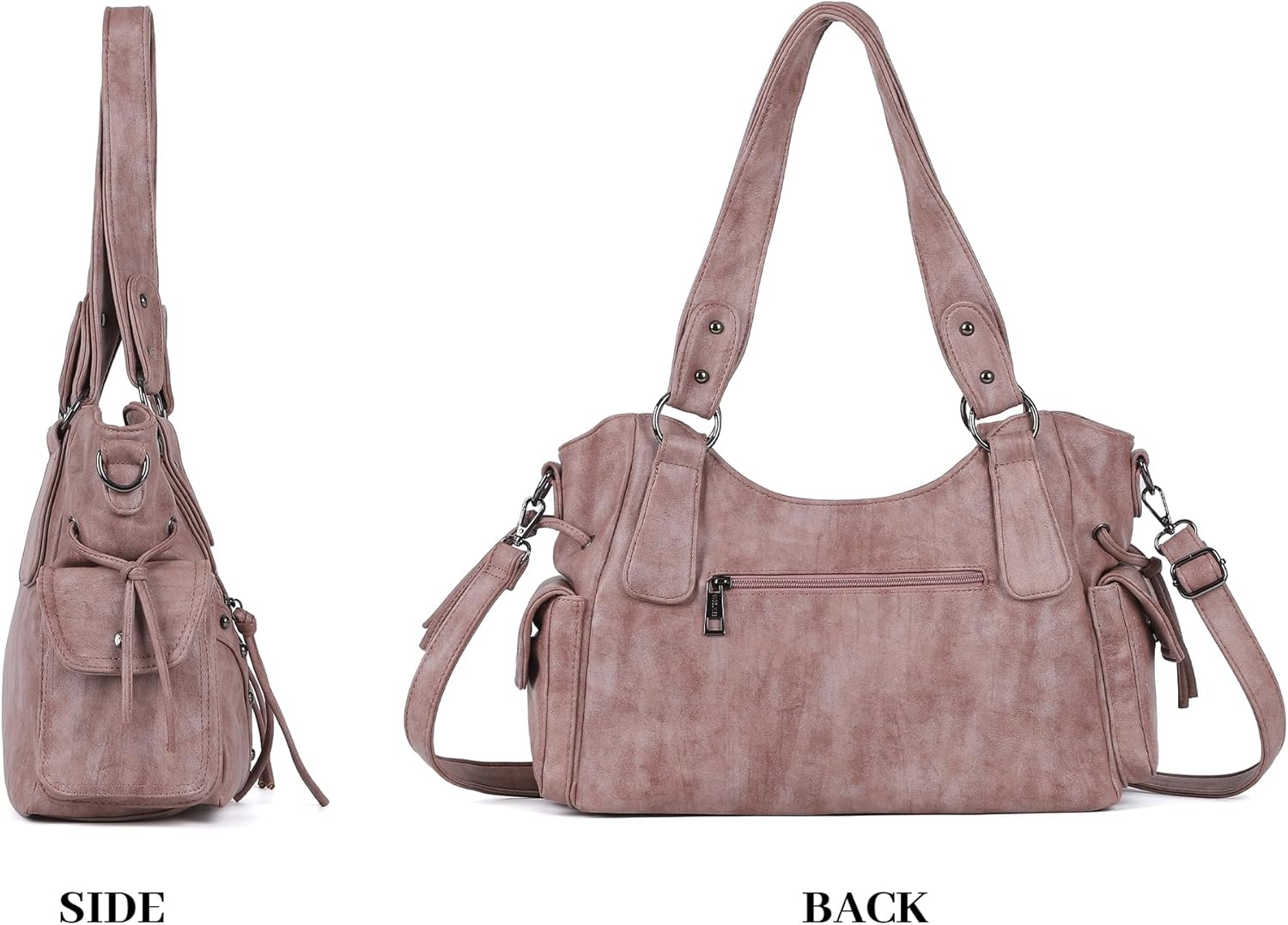 image:imageAngel Kiss Hobo Bag for Women Retro Leather Purses and Handbags Roomy Soft Ladies Satchel Bags with Crossbody StrapLpink