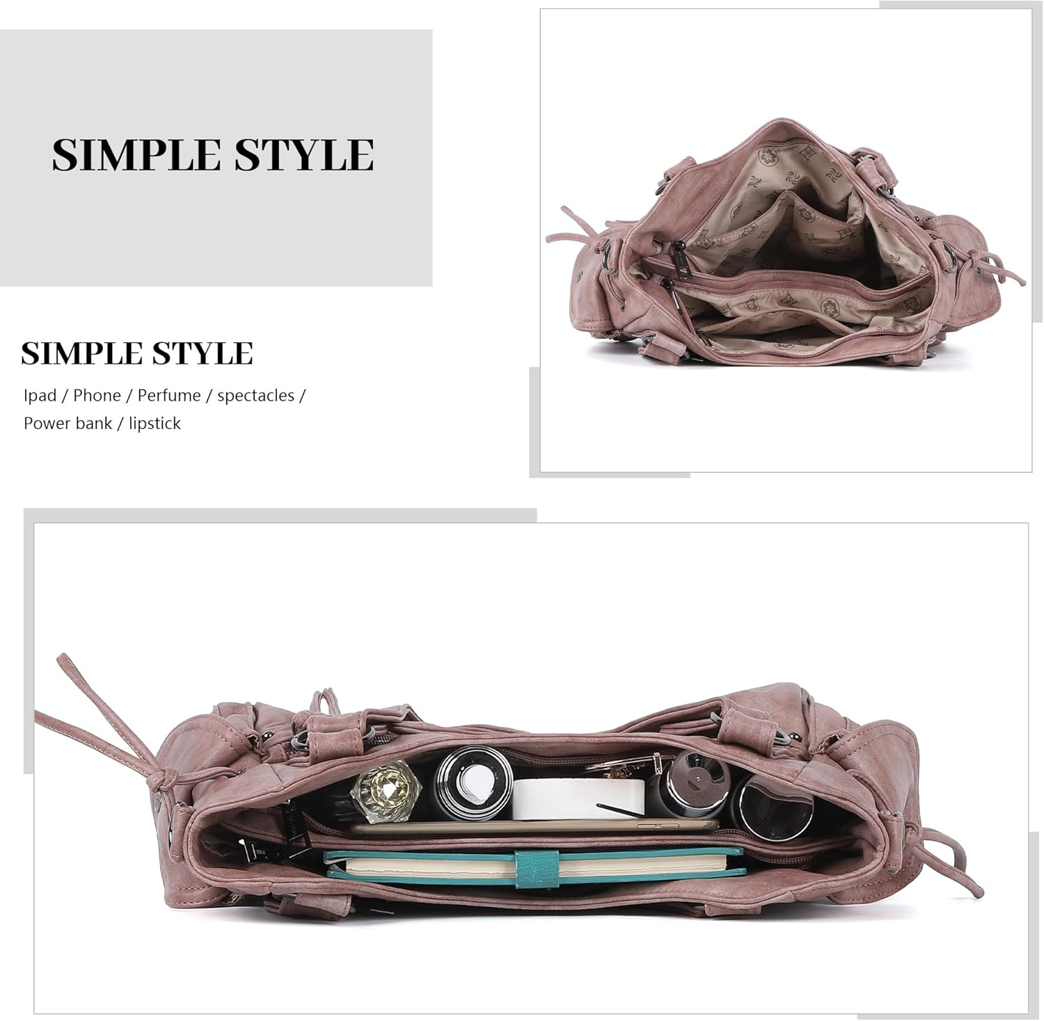 image:imageAngel Kiss Hobo Bag for Women Retro Leather Purses and Handbags Roomy Soft Ladies Satchel Bags with Crossbody StrapLpink