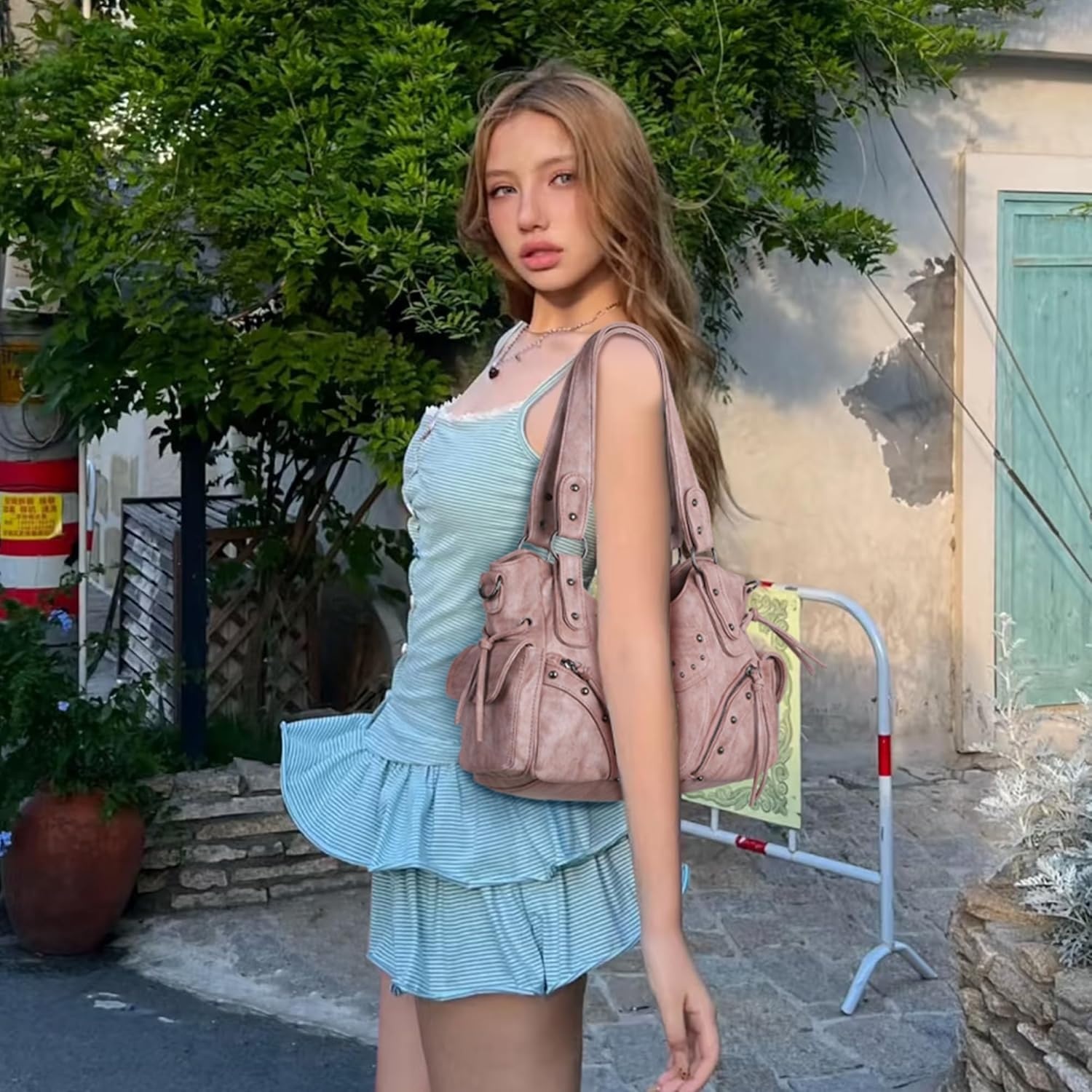 image:imageAngel Kiss Hobo Bag for Women Retro Leather Purses and Handbags Roomy Soft Ladies Satchel Bags with Crossbody StrapLpink
