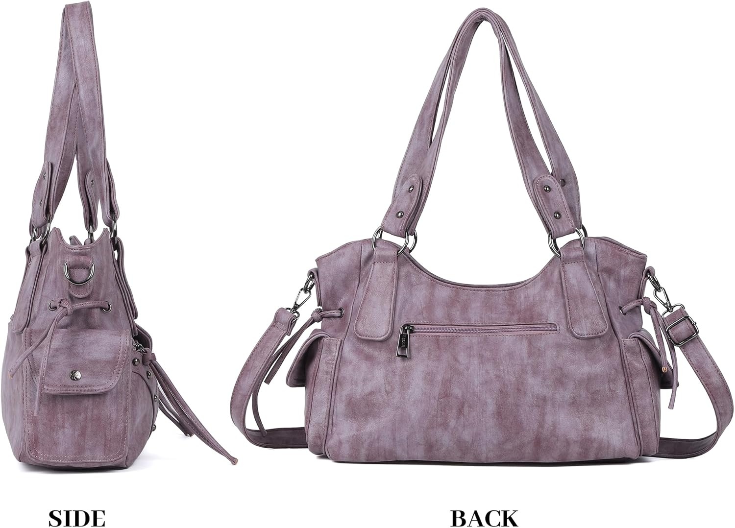 image:imageAngel Kiss Hobo Bag for Women Retro Leather Purses and Handbags Roomy Soft Ladies Satchel Bags with Crossbody StrapPurple
