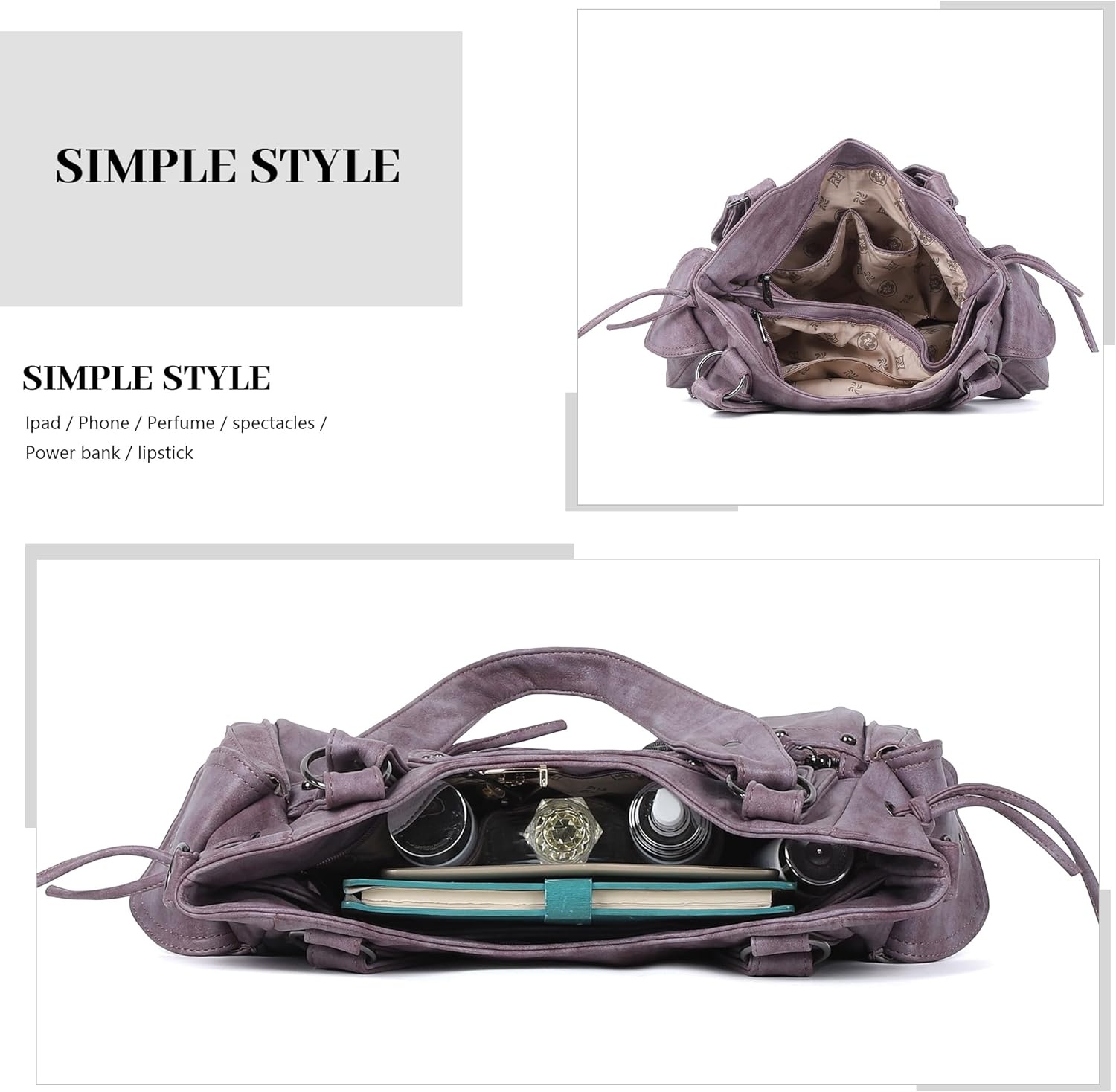 image:imageAngel Kiss Hobo Bag for Women Retro Leather Purses and Handbags Roomy Soft Ladies Satchel Bags with Crossbody StrapPurple