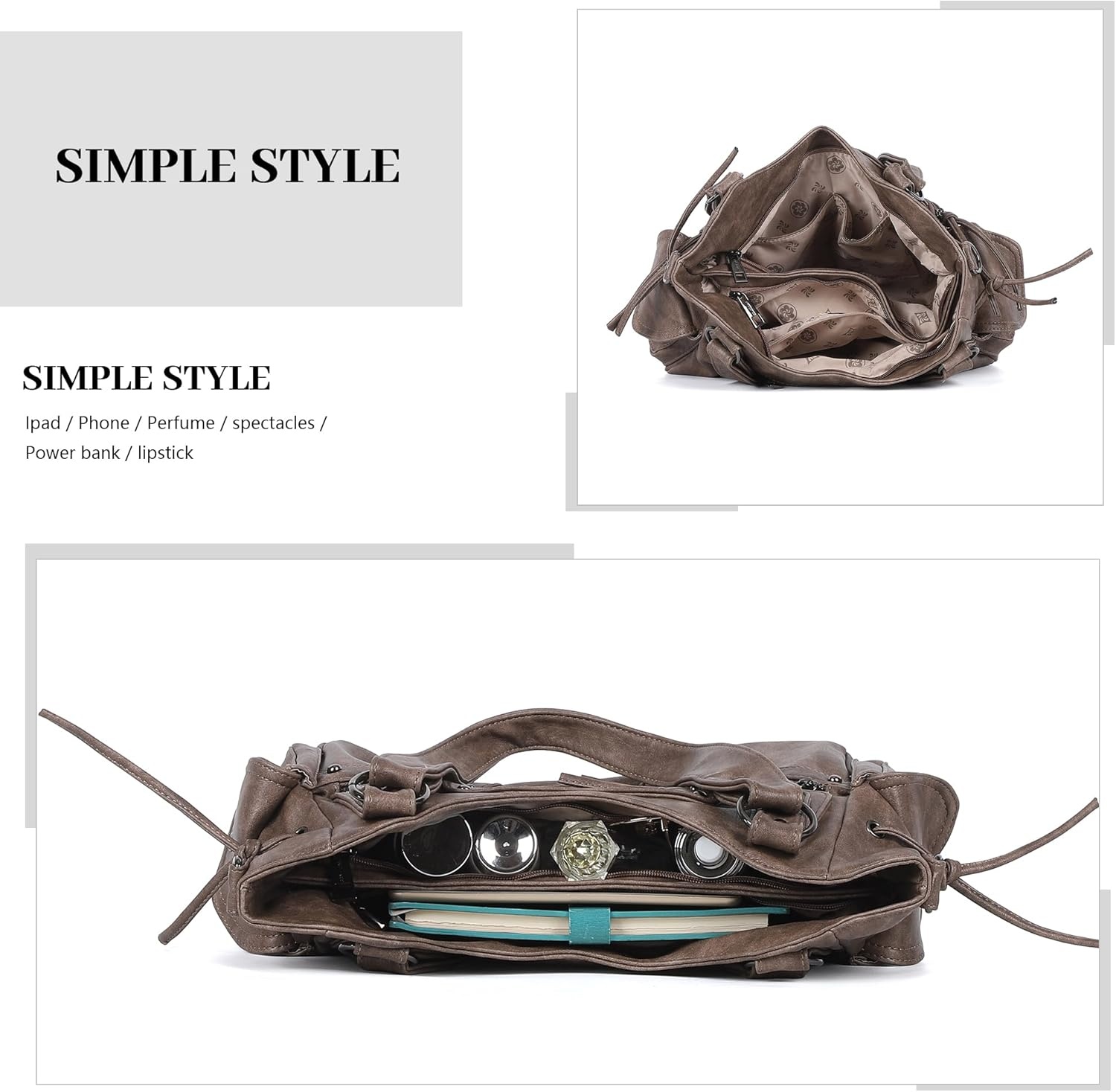 image:imageAngel Kiss Hobo Bag for Women Retro Leather Purses and Handbags Roomy Soft Ladies Satchel Bags with Crossbody StrapTaupe