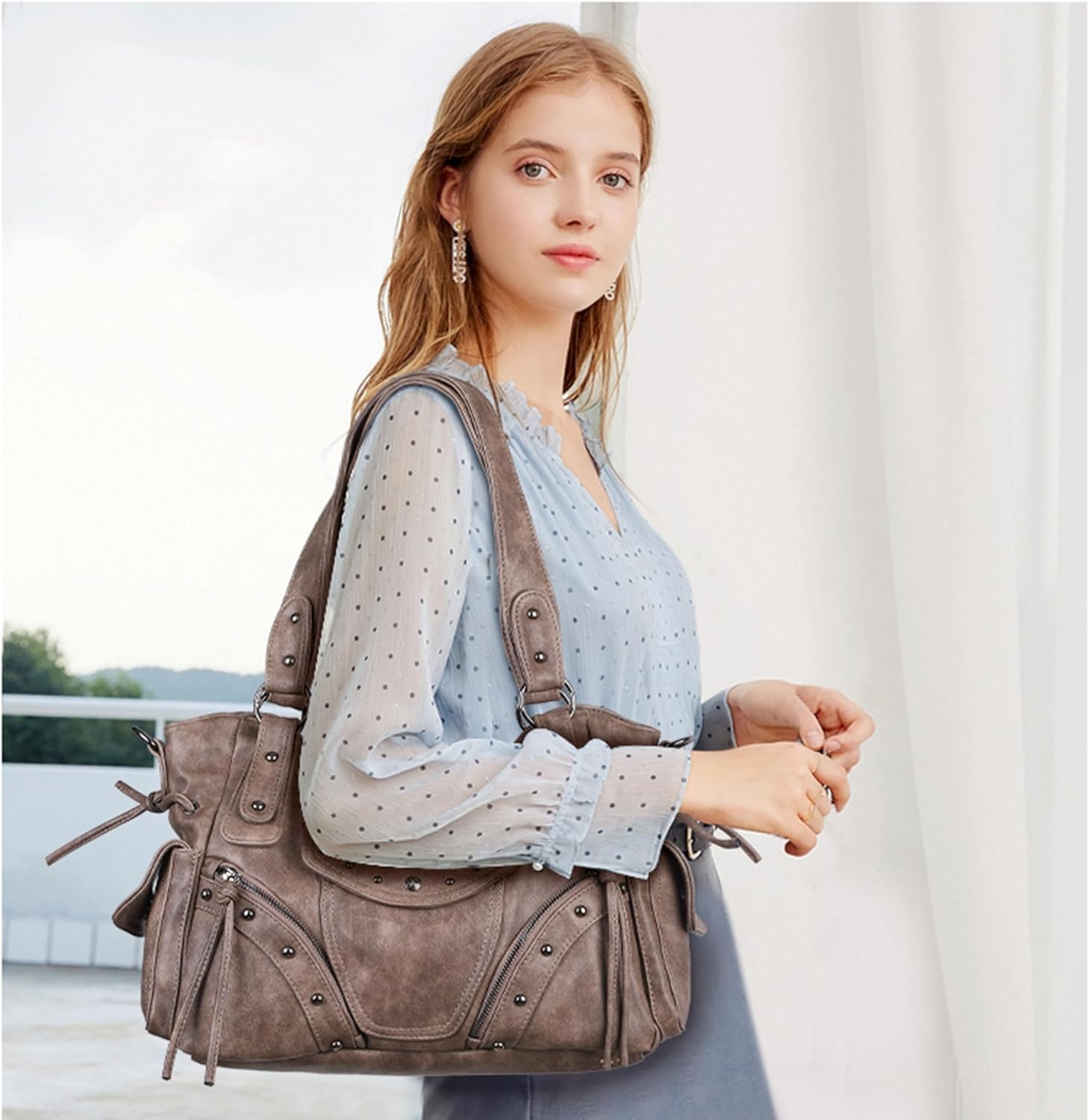 image:imageAngel Kiss Hobo Bag for Women Retro Leather Purses and Handbags Roomy Soft Ladies Satchel Bags with Crossbody StrapTaupe