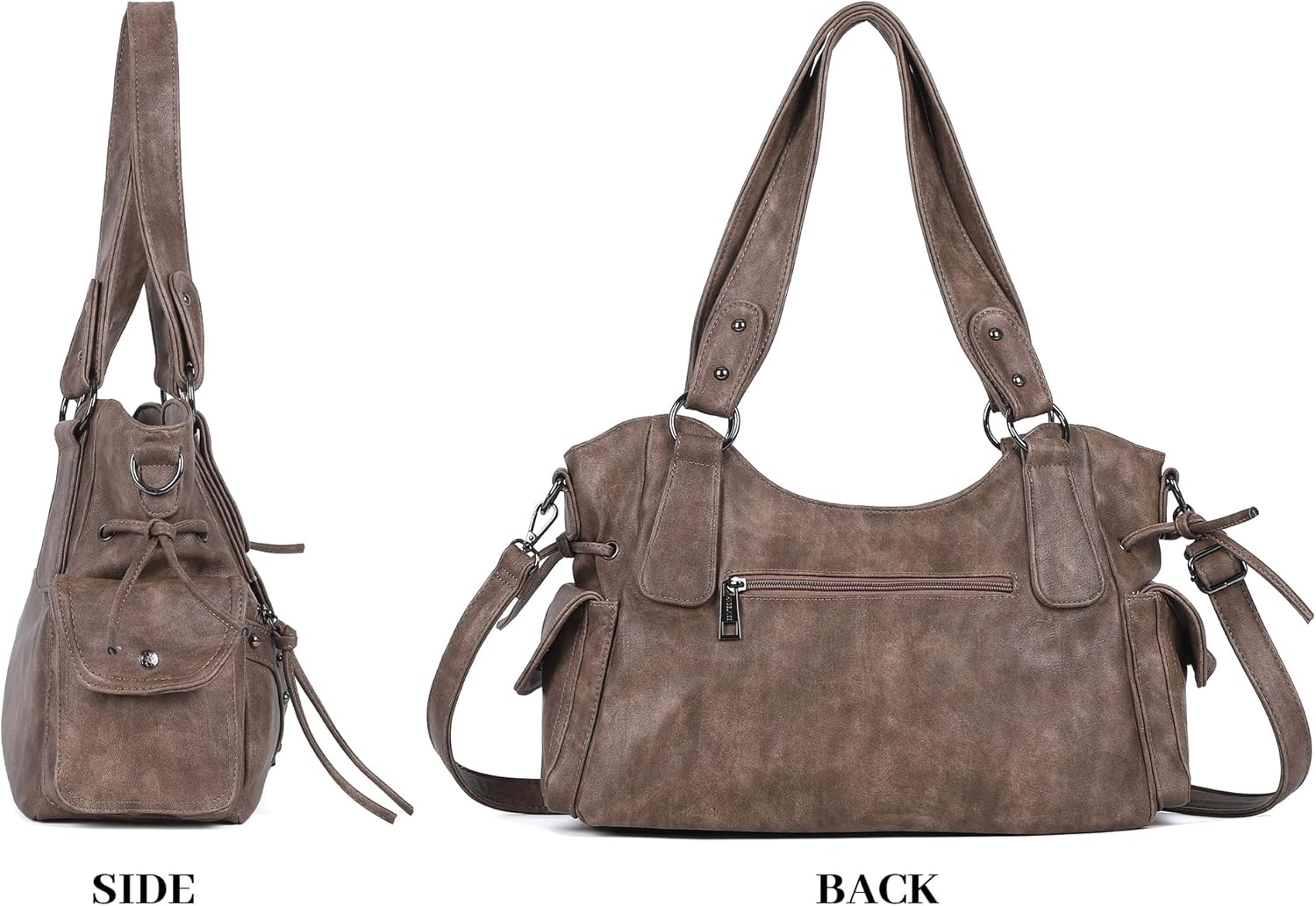 image:imageAngel Kiss Hobo Bag for Women Retro Leather Purses and Handbags Roomy Soft Ladies Satchel Bags with Crossbody StrapTaupe