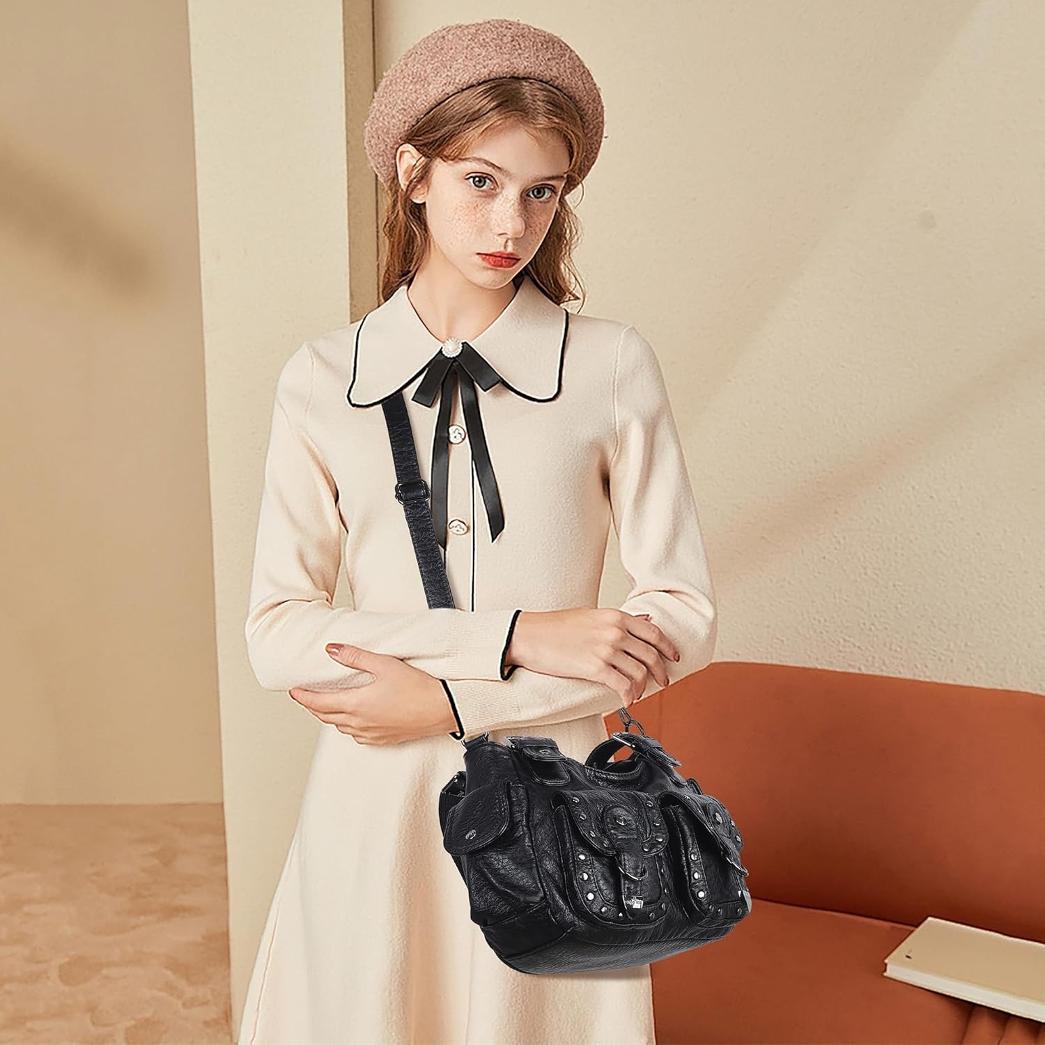 image:imageAngel Kiss Hobo Bags For Women Puses and Handbags Multi Pocket Studded Shoulder Bag Y2K Tote BagBlack