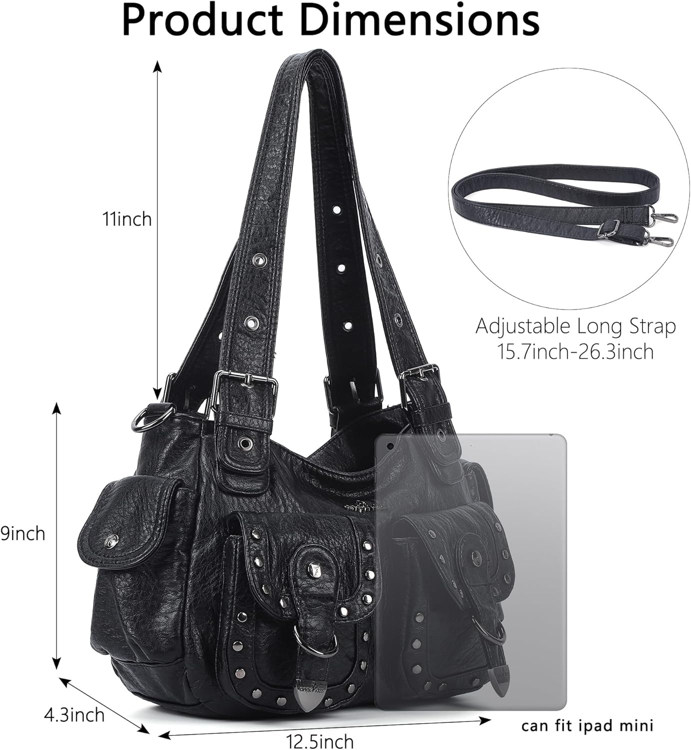 image:imageAngel Kiss Hobo Bags For Women Puses and Handbags Multi Pocket Studded Shoulder Bag Y2K Tote BagBlack