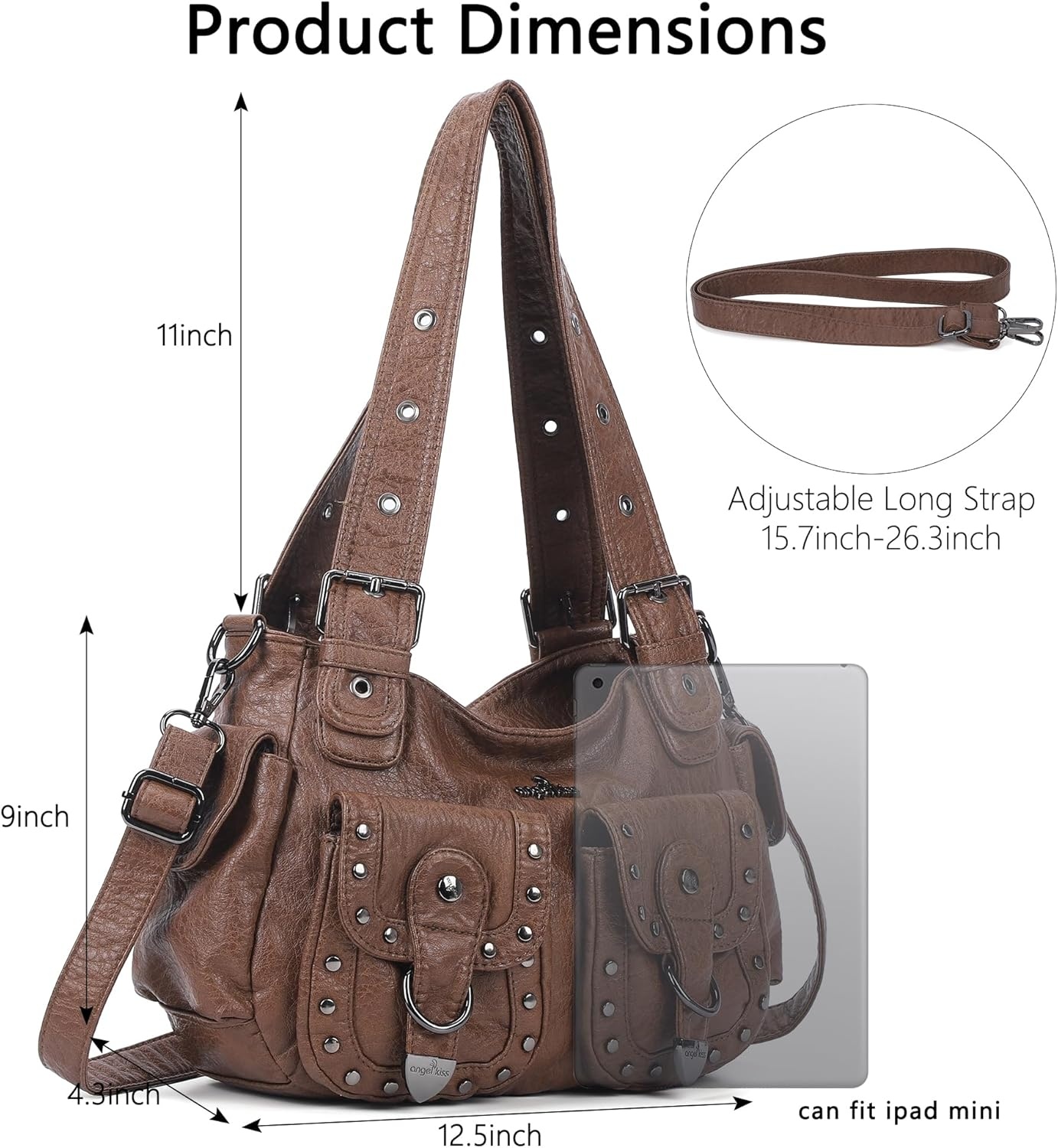 image:imageAngel Kiss Hobo Bags For Women Puses and Handbags Multi Pocket Studded Shoulder Bag Y2K Tote BagBrown