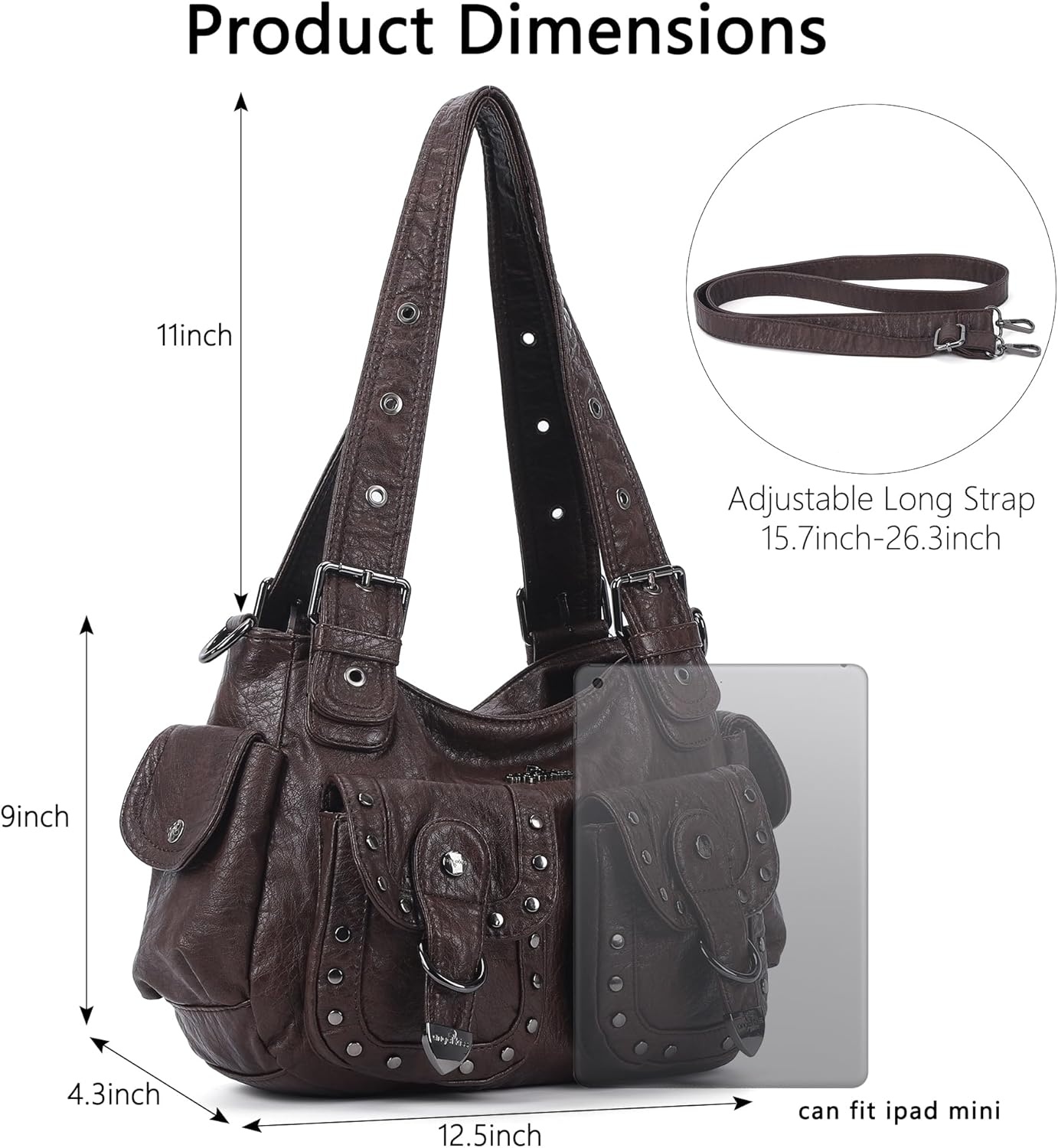 image:imageAngel Kiss Hobo Bags For Women Puses and Handbags Multi Pocket Studded Shoulder Bag Y2K Tote BagCoffee Brown