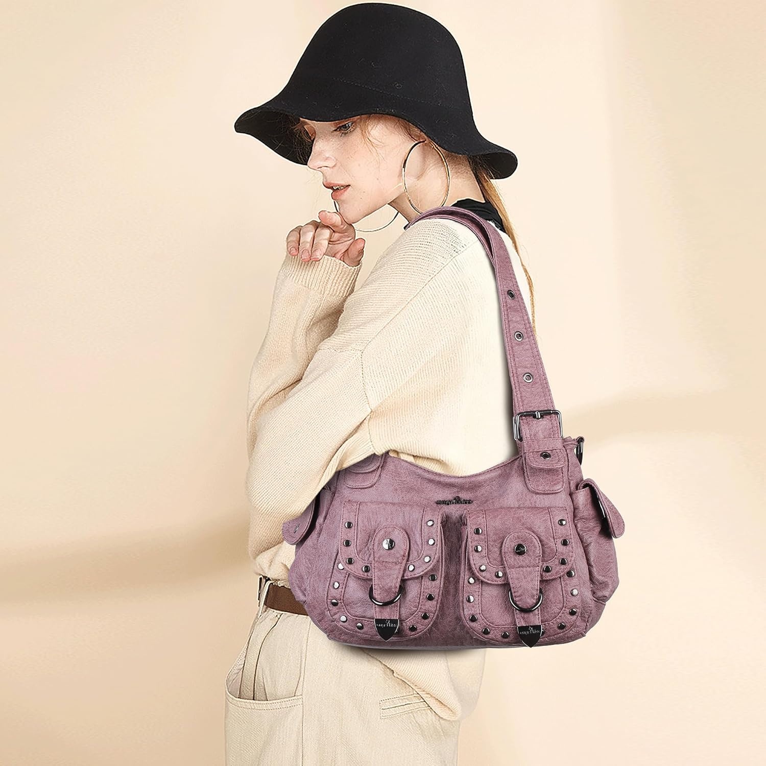 image:imageAngel Kiss Hobo Bags For Women Puses and Handbags Multi Pocket Studded Shoulder Bag Y2K Tote BagPink