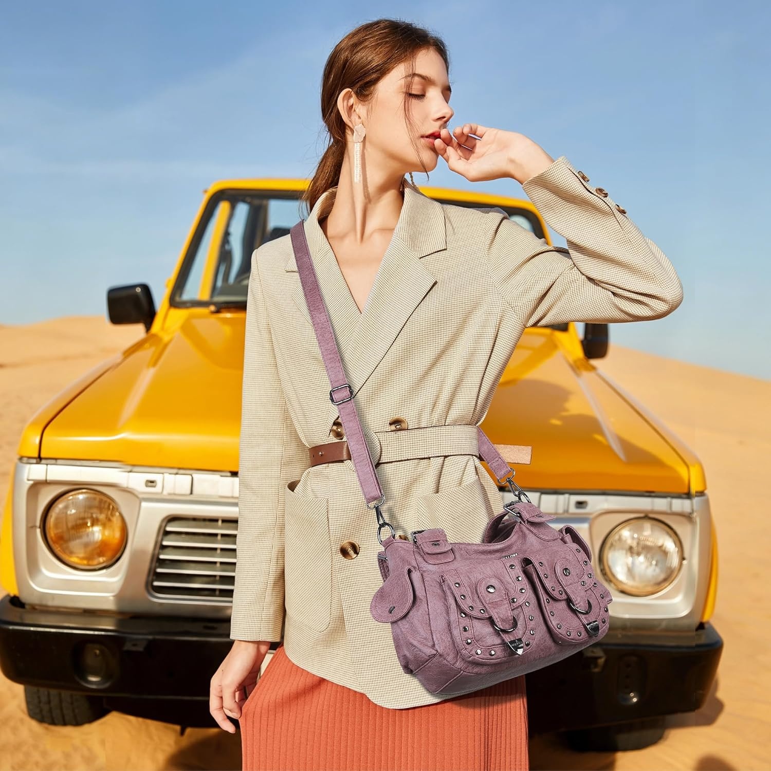 image:imageAngel Kiss Hobo Bags For Women Puses and Handbags Multi Pocket Studded Shoulder Bag Y2K Tote BagPink