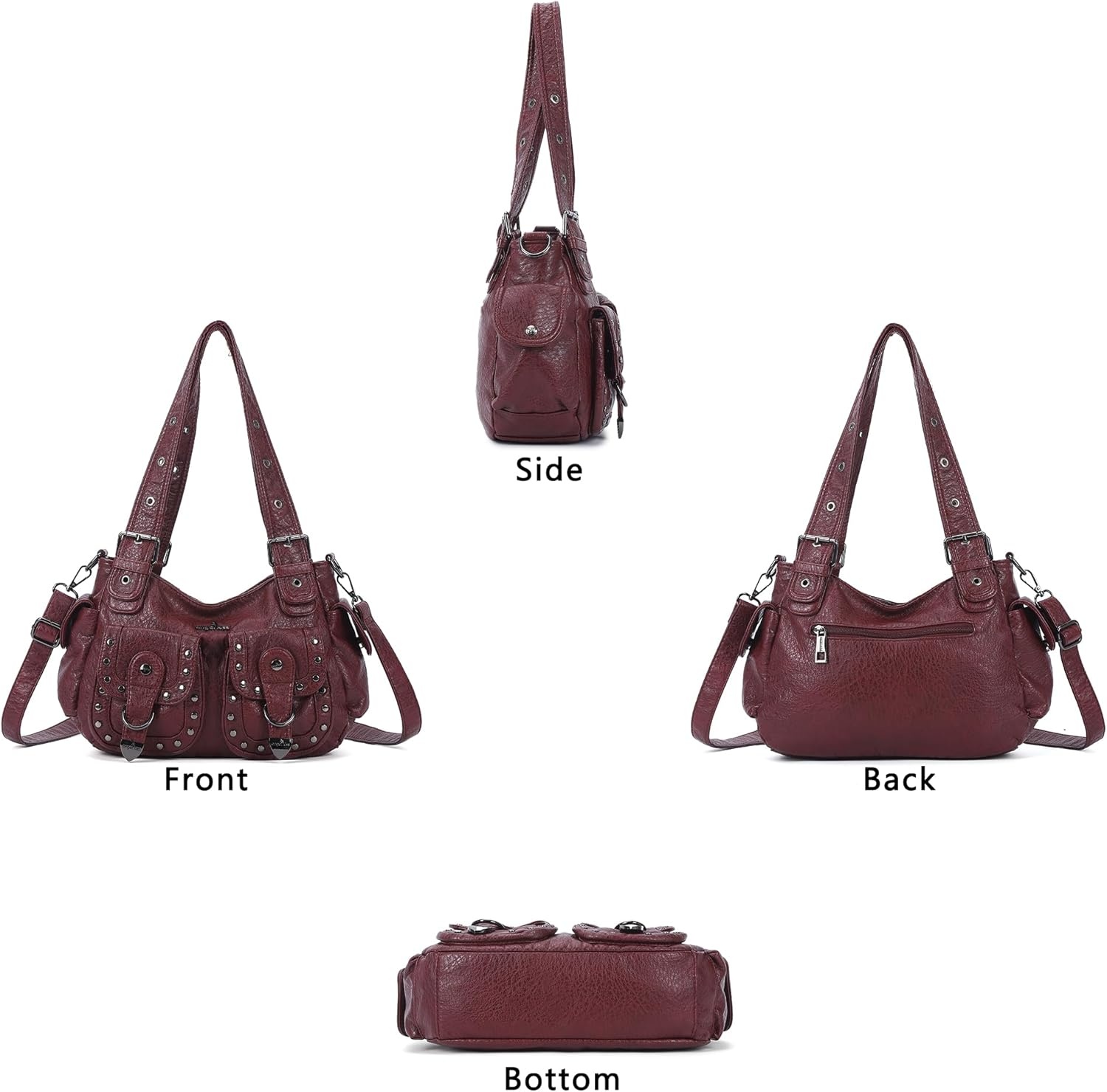 image:imageAngel Kiss Hobo Bags For Women Puses and Handbags Multi Pocket Studded Shoulder Bag Y2K Tote BagWine