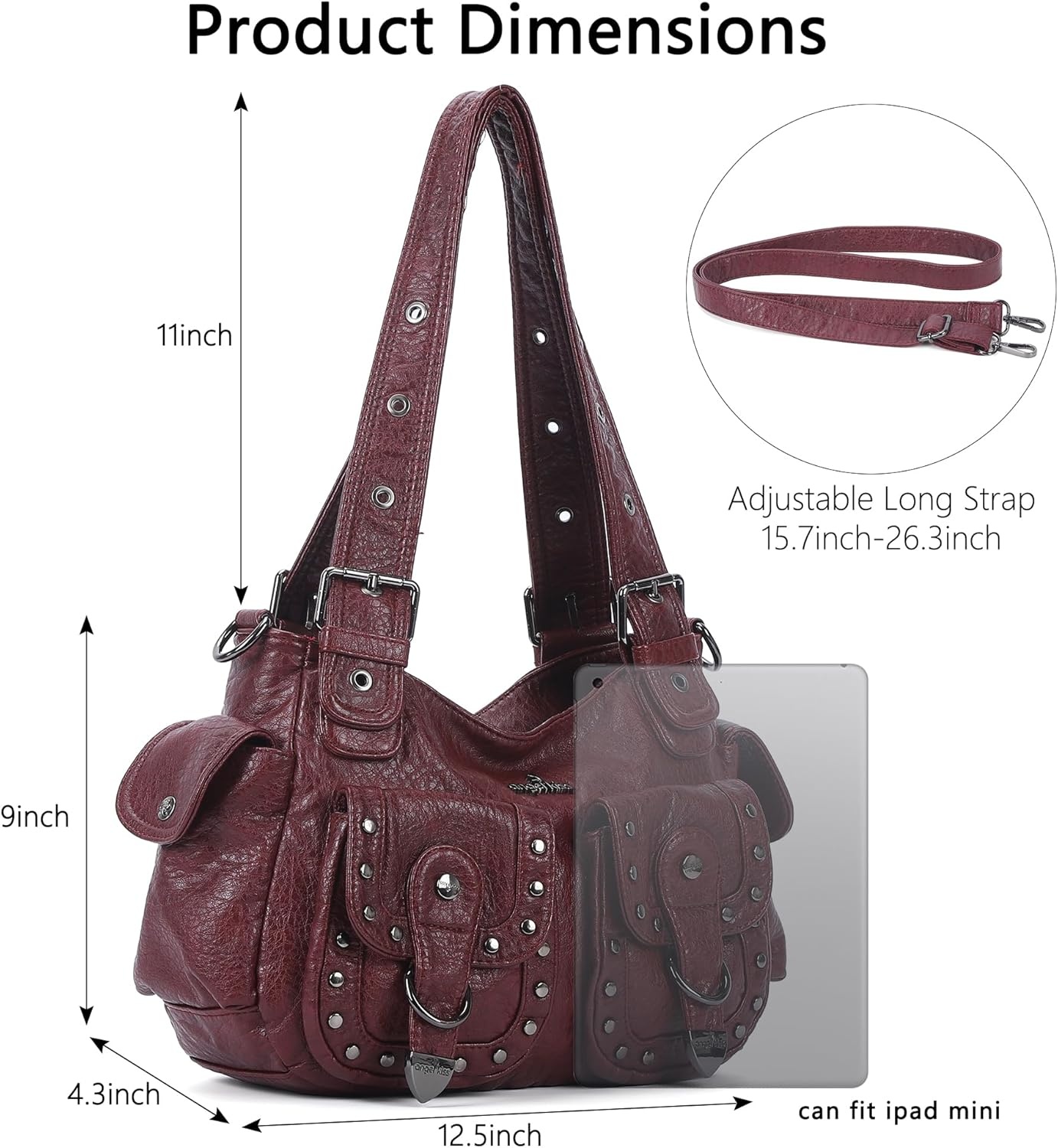 image:imageAngel Kiss Hobo Bags For Women Puses and Handbags Multi Pocket Studded Shoulder Bag Y2K Tote BagWine