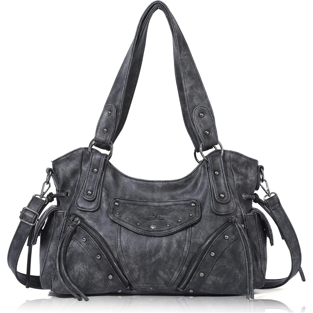 image:imageAngel Kiss Hobo Bag for Women Retro Leather Purses and Handbags Roomy Soft Ladies Satchel Bags with Crossbody StrapBlack
