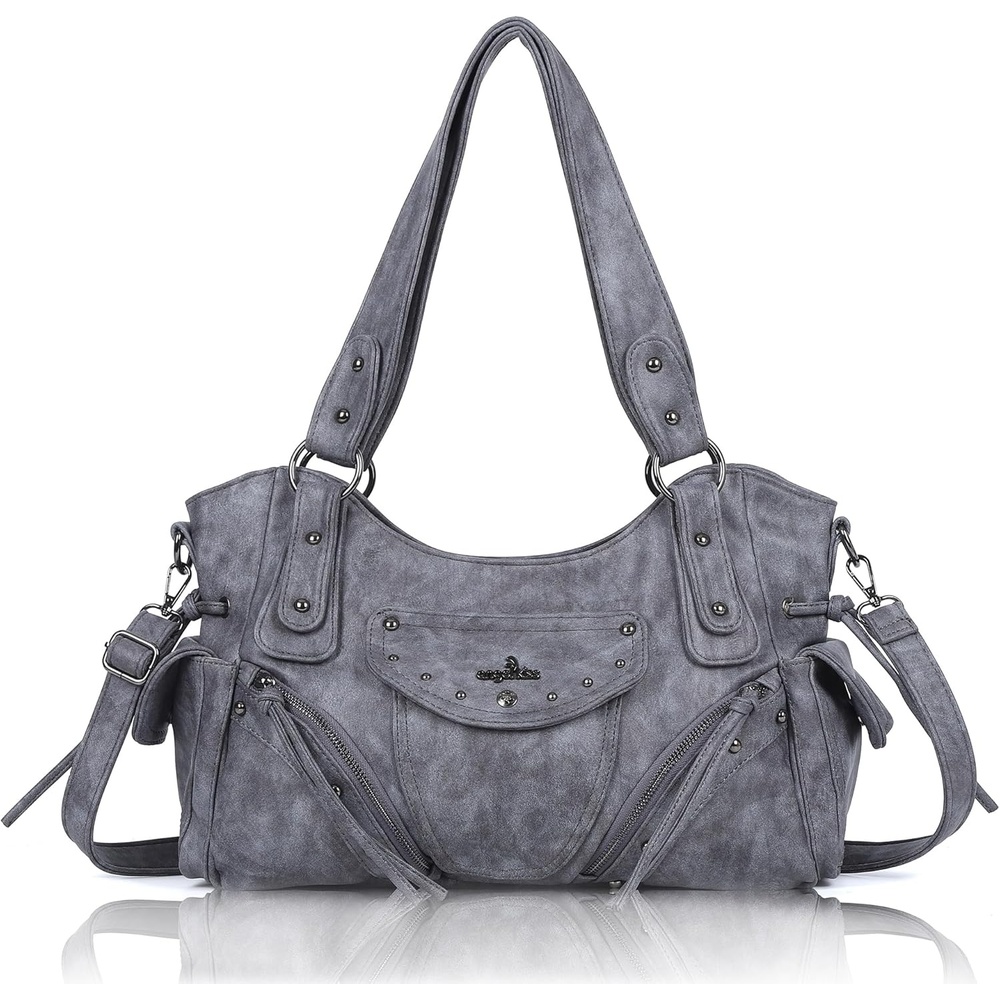 image:imageAngel Kiss Hobo Bag for Women Retro Leather Purses and Handbags Roomy Soft Ladies Satchel Bags with Crossbody StrapBlue Grey