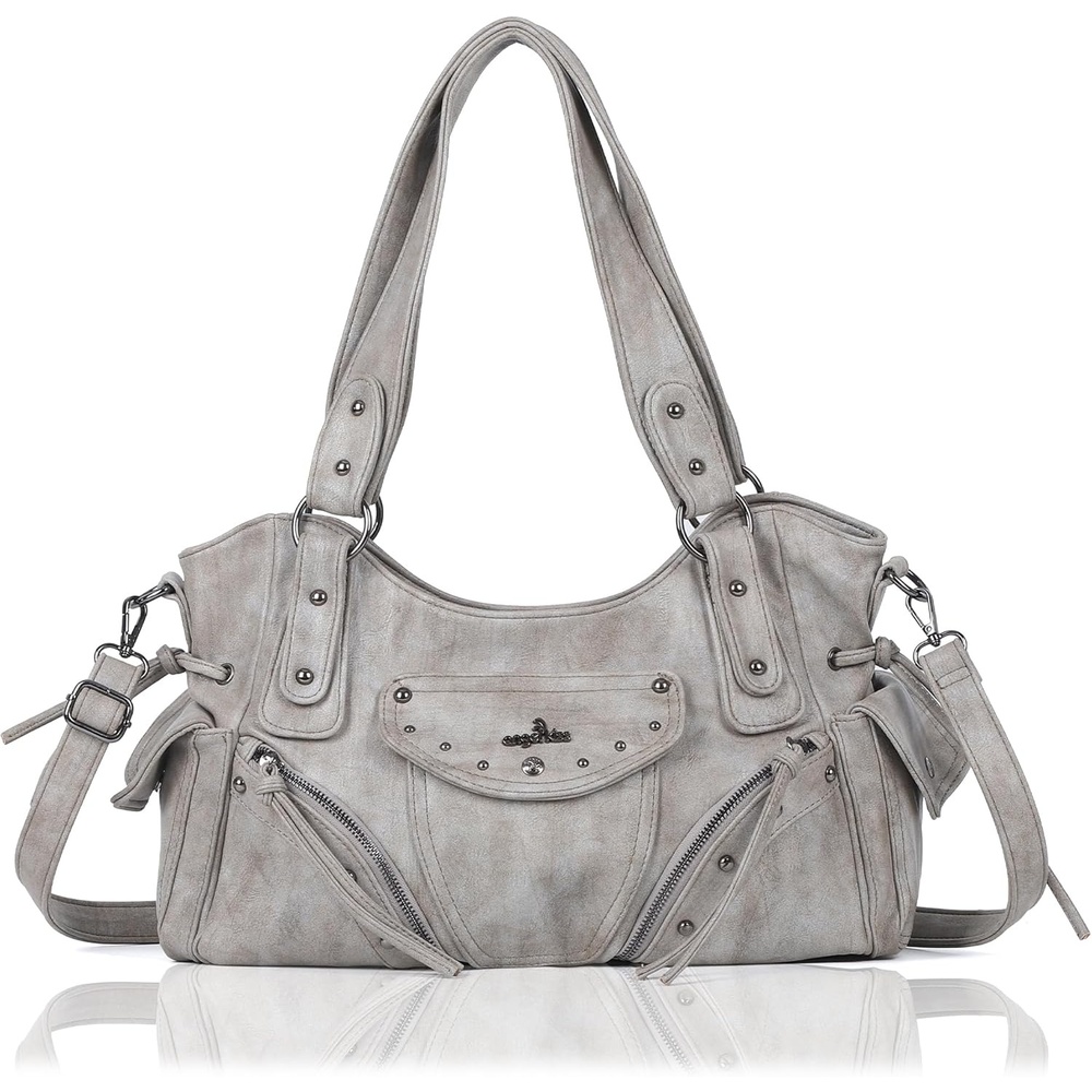 image:imageAngel Kiss Hobo Bag for Women Retro Leather Purses and Handbags Roomy Soft Ladies Satchel Bags with Crossbody StrapGrey Green