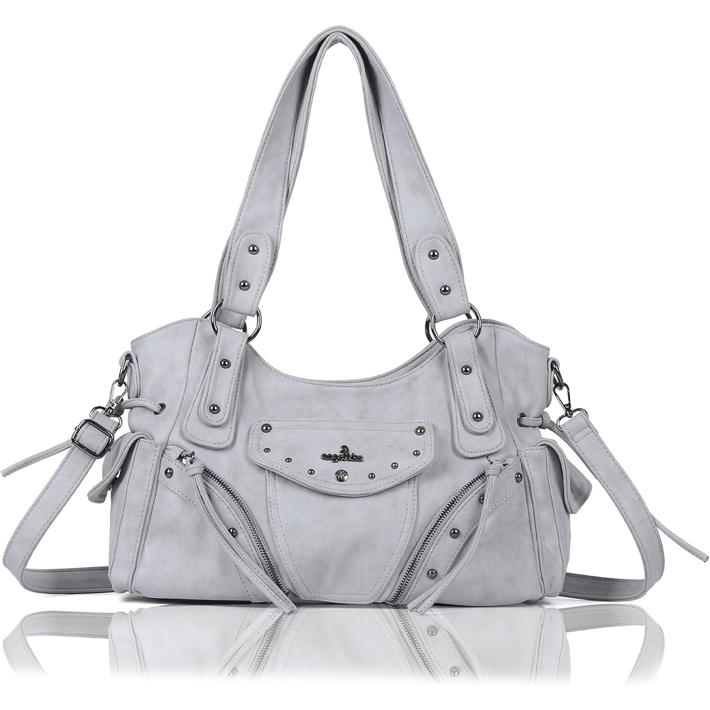 image:imageAngel Kiss Hobo Bag for Women Retro Leather Purses and Handbags Roomy Soft Ladies Satchel Bags with Crossbody StrapLgrey