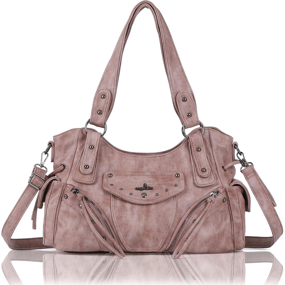 image:imageAngel Kiss Hobo Bag for Women Retro Leather Purses and Handbags Roomy Soft Ladies Satchel Bags with Crossbody StrapLpink