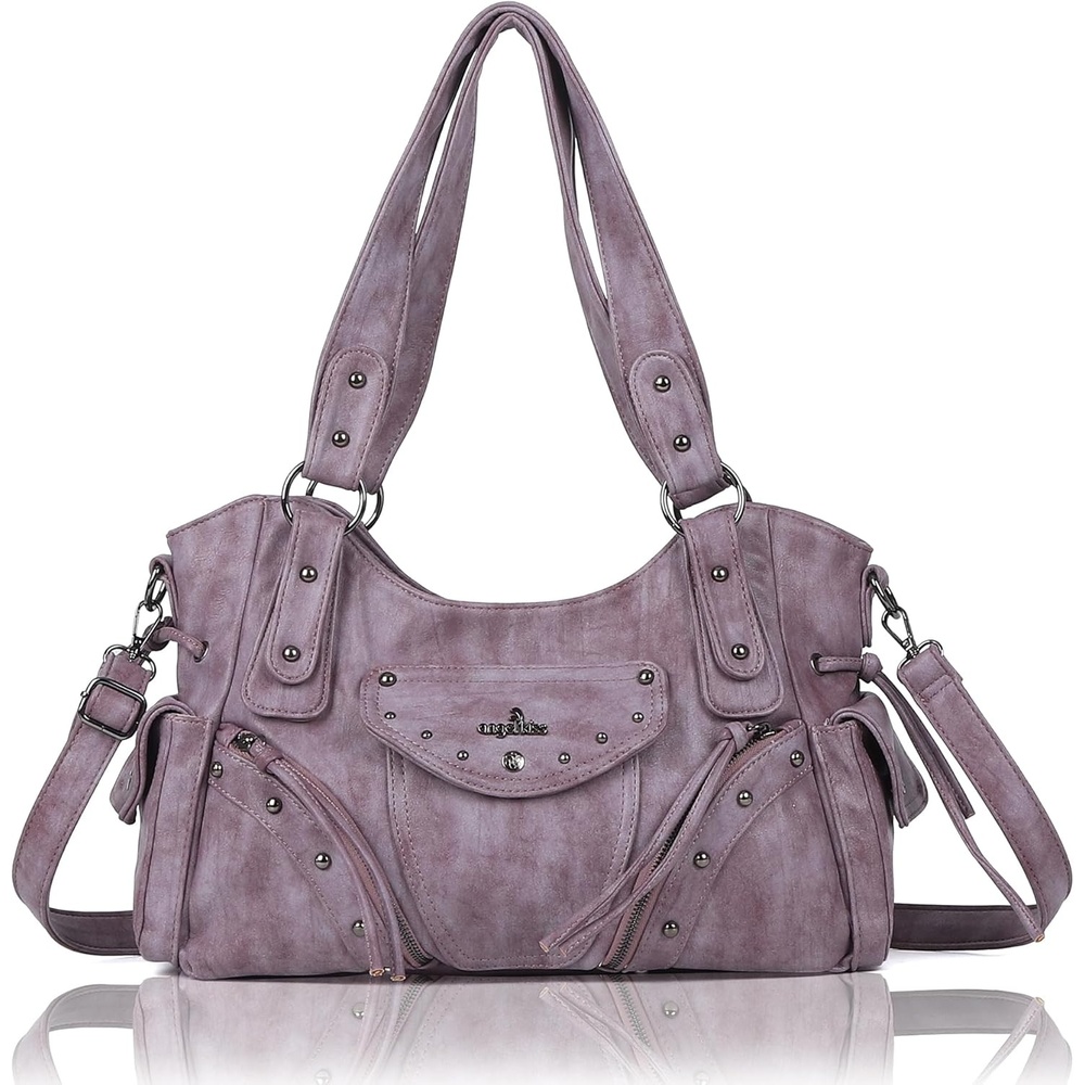 image:imageAngel Kiss Hobo Bag for Women Retro Leather Purses and Handbags Roomy Soft Ladies Satchel Bags with Crossbody StrapPurple