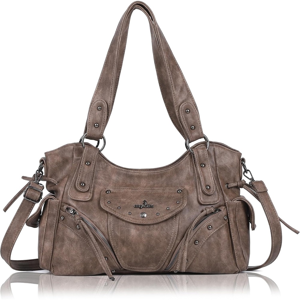 image:imageAngel Kiss Hobo Bag for Women Retro Leather Purses and Handbags Roomy Soft Ladies Satchel Bags with Crossbody StrapTaupe