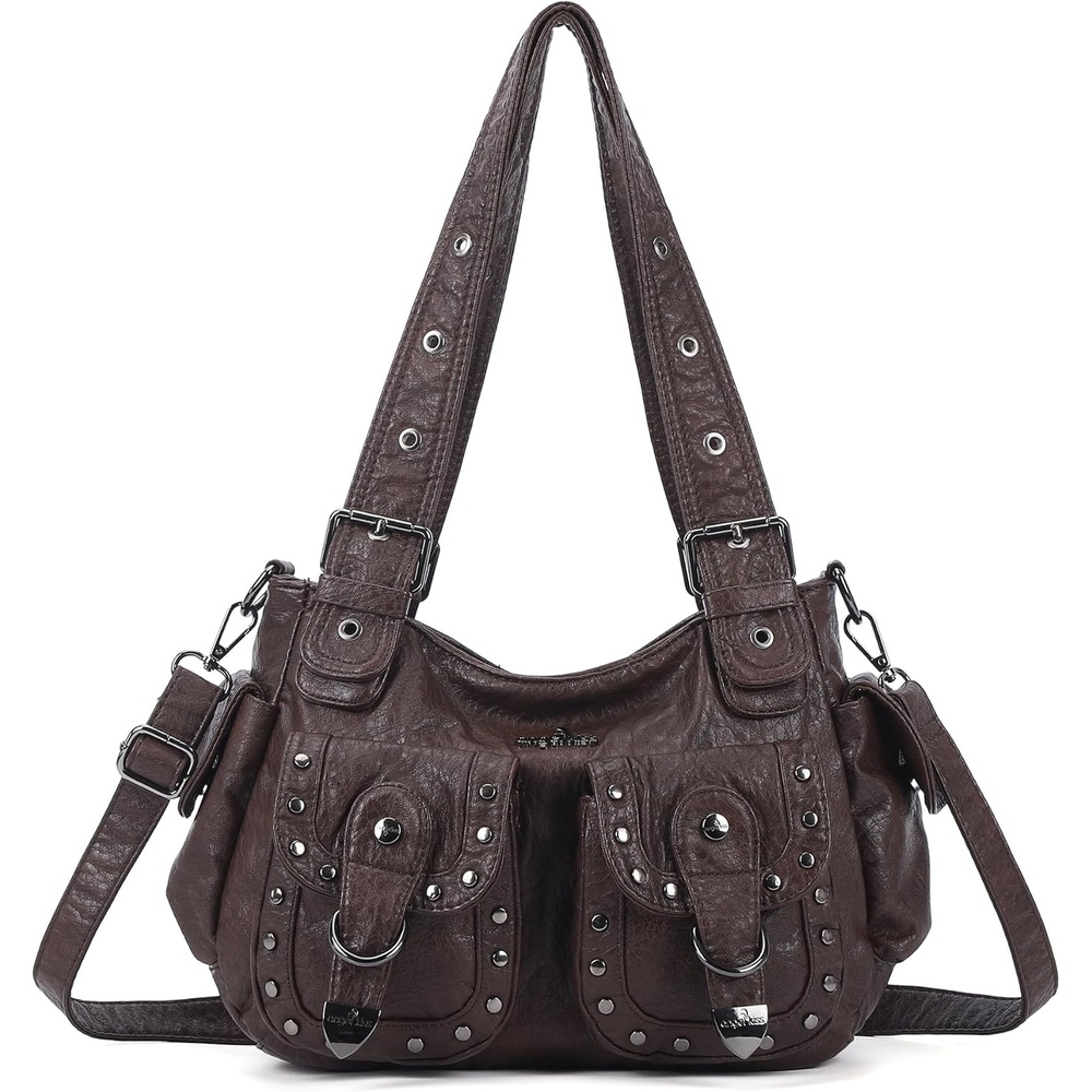 image:imageAngel Kiss Hobo Bags For Women Puses and Handbags Multi Pocket Studded Shoulder Bag Y2K Tote BagCoffee Brown