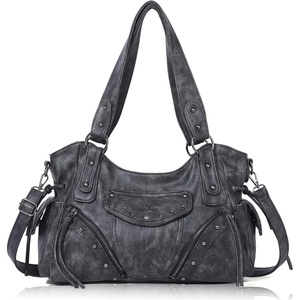 Angel Kiss Hobo Bag for Women Retro Leather Purses and Handbags Roomy Soft Ladies Satchel Bags with Crossbody Strap(Black)
