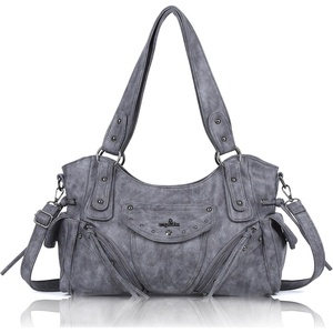Angel Kiss Hobo Bag for Women Retro Leather Purses and Handbags Roomy Soft Ladies Satchel Bags with Crossbody Strap(Blue Grey)