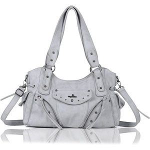 Angel Kiss Hobo Bag for Women Retro Leather Purses and Handbags Roomy Soft Ladies Satchel Bags with Crossbody Strap(L.grey)
