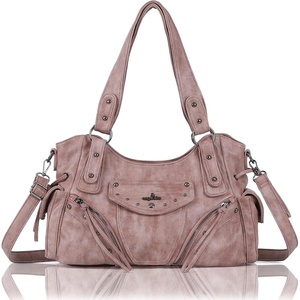 Angel Kiss Hobo Bag for Women Retro Leather Purses and Handbags Roomy Soft Ladies Satchel Bags with Crossbody Strap(L.pink)