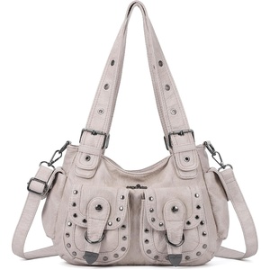 Angel Kiss Hobo Bags For Women Puses and Handbags Multi Pocket Studded Shoulder Bag Y2K Tote Bag(Apricot)