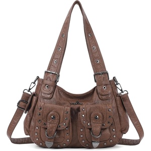 Angel Kiss Hobo Bags For Women Puses and Handbags Multi Pocket Studded Shoulder Bag Y2K Tote Bag(Brown)