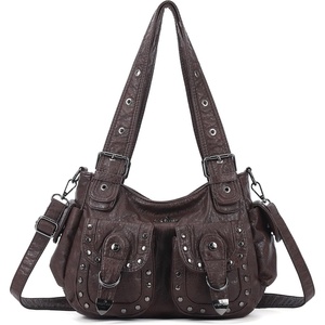 Angel Kiss Hobo Bags For Women Puses and Handbags Multi Pocket Studded Shoulder Bag Y2K Tote Bag(Coffee Brown)
