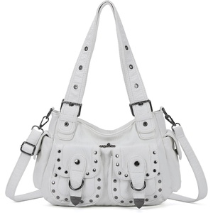 Angel Kiss Hobo Bags For Women Puses and Handbags Multi Pocket Studded Shoulder Bag Y2K Tote Bag(White)