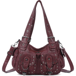 Angel Kiss Hobo Bags For Women Puses and Handbags Multi Pocket Studded Shoulder Bag Y2K Tote Bag(Wine)