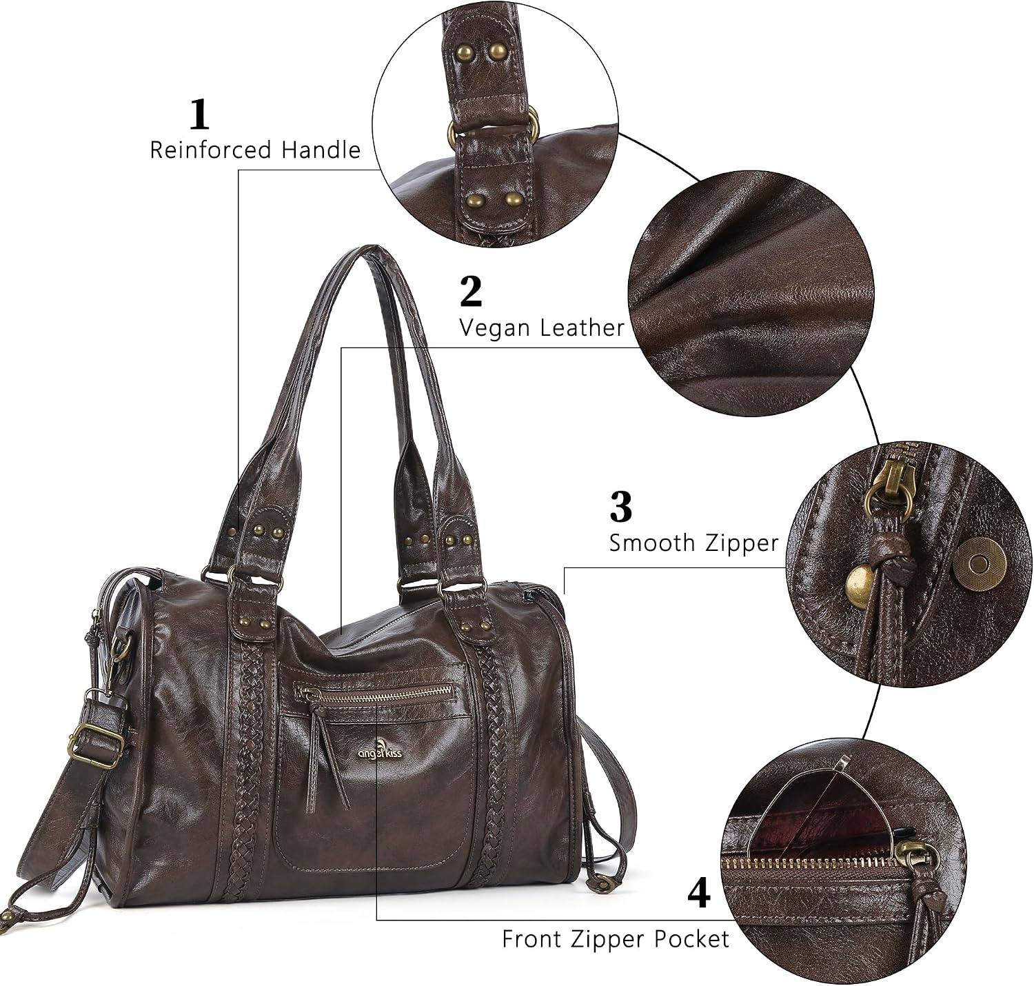 image:imageAngel Kiss Hobo Bags For Women Vegan Leather Hobo Satchel Handbags Large Tote Purses Shoulder BagCoffee
