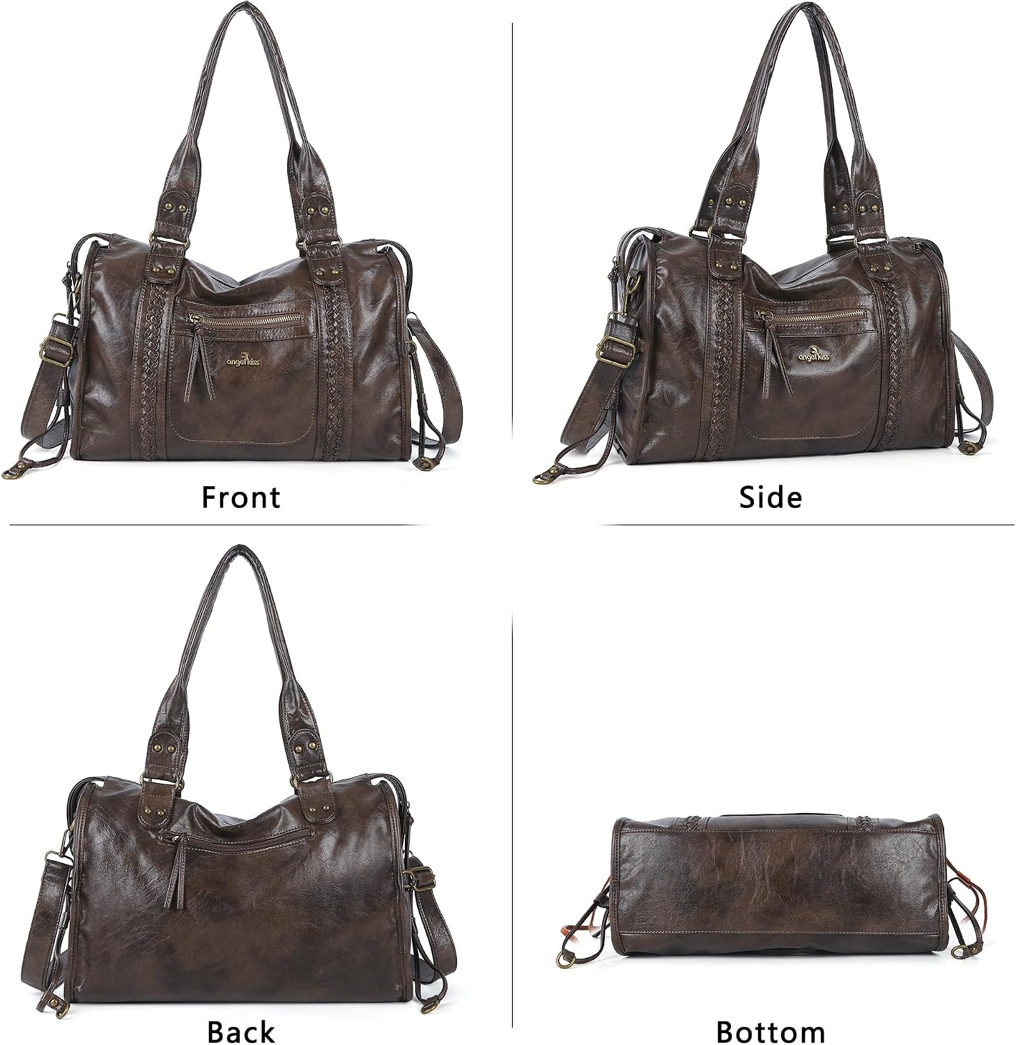 image:imageAngel Kiss Hobo Bags For Women Vegan Leather Hobo Satchel Handbags Large Tote Purses Shoulder BagCoffee