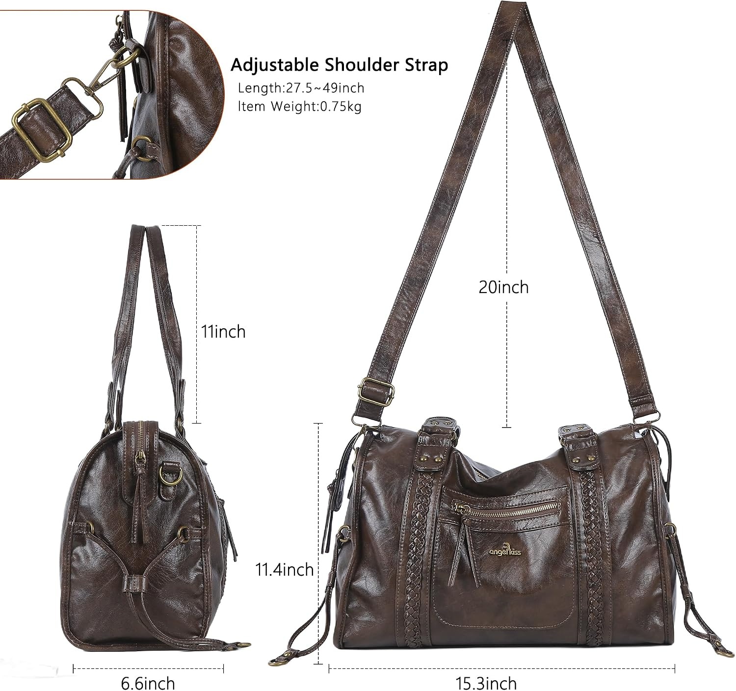 image:imageAngel Kiss Hobo Bags For Women Vegan Leather Hobo Satchel Handbags Large Tote Purses Shoulder BagCoffee