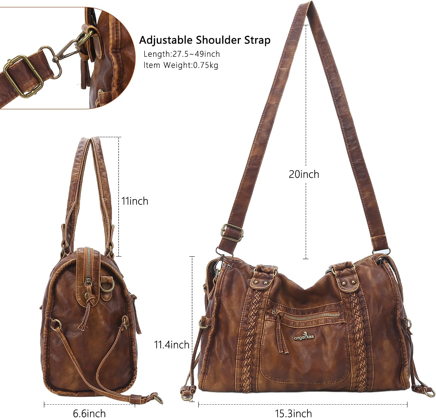 image:imageAngel Kiss Hobo Bags For Women Vegan Leather Hobo Satchel Handbags Large Tote Purses Shoulder BagRetro Brown