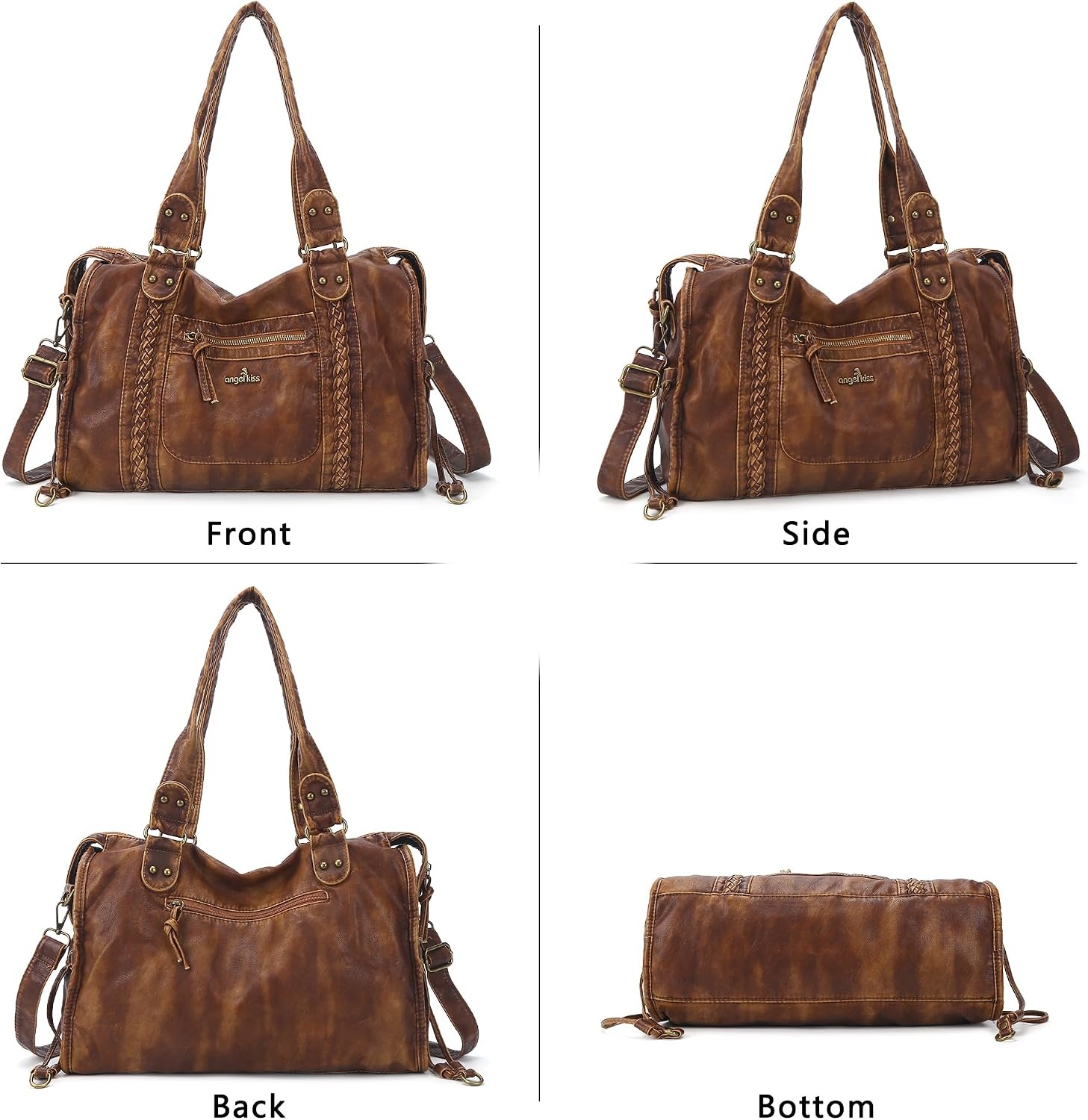image:imageAngel Kiss Hobo Bags For Women Vegan Leather Hobo Satchel Handbags Large Tote Purses Shoulder BagRetro Brown