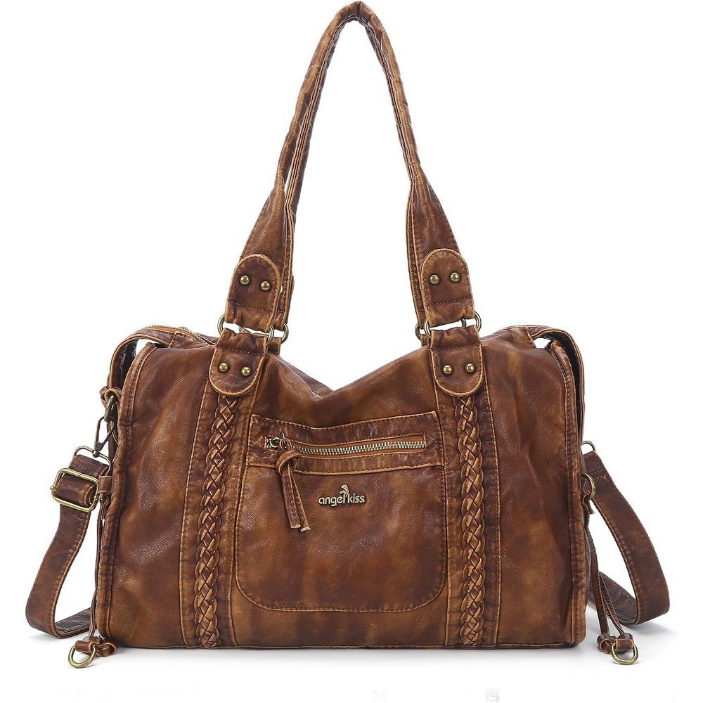 image:imageAngel Kiss Hobo Bags For Women Vegan Leather Hobo Satchel Handbags Large Tote Purses Shoulder BagRetro Brown