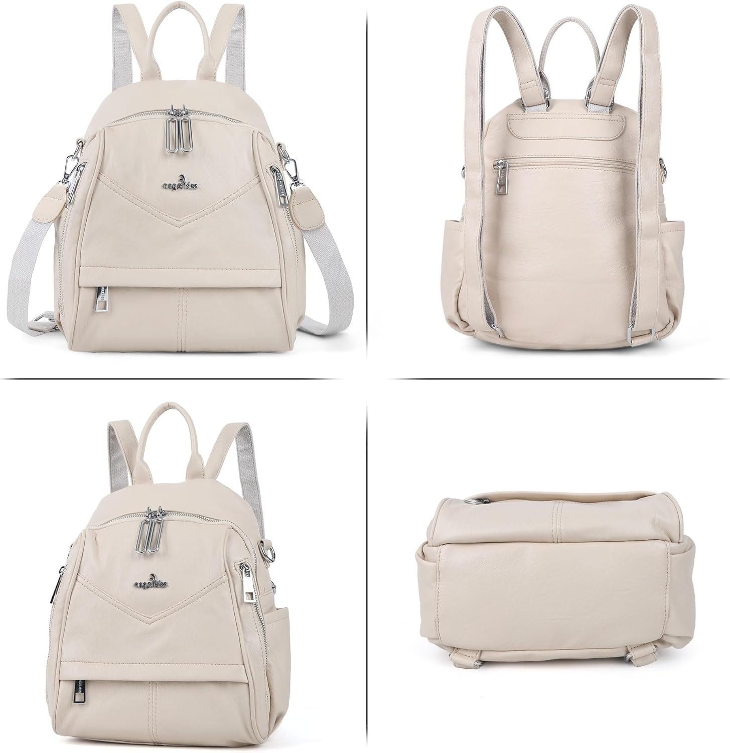 image:imageAngel Kiss Small Backpack Purse for WomenSoft Vegan Leather Roomy BackpacksDesigner Ladies Shoulder Backpack Fashion Handbag with Removable StrapBeigeBeige