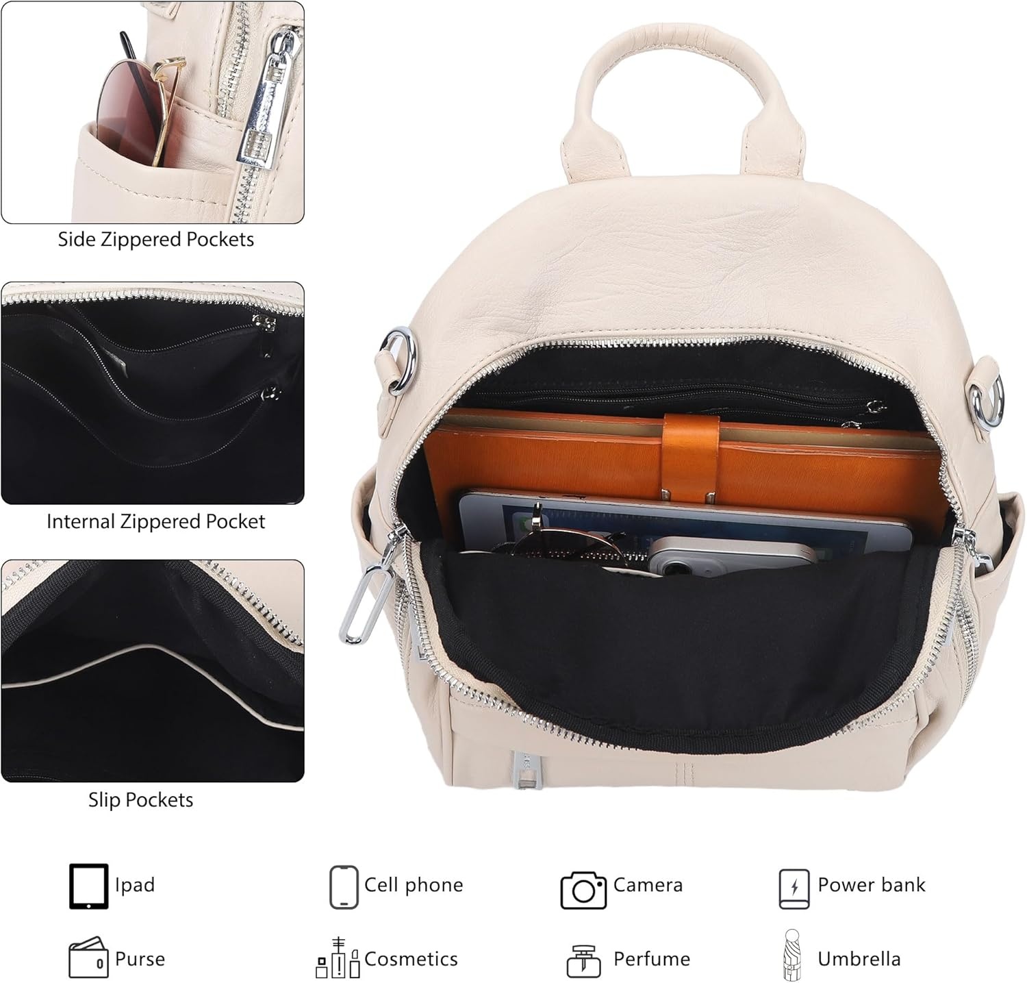 image:imageAngel Kiss Small Backpack Purse for WomenSoft Vegan Leather Roomy BackpacksDesigner Ladies Shoulder Backpack Fashion Handbag with Removable StrapBeigeBeige