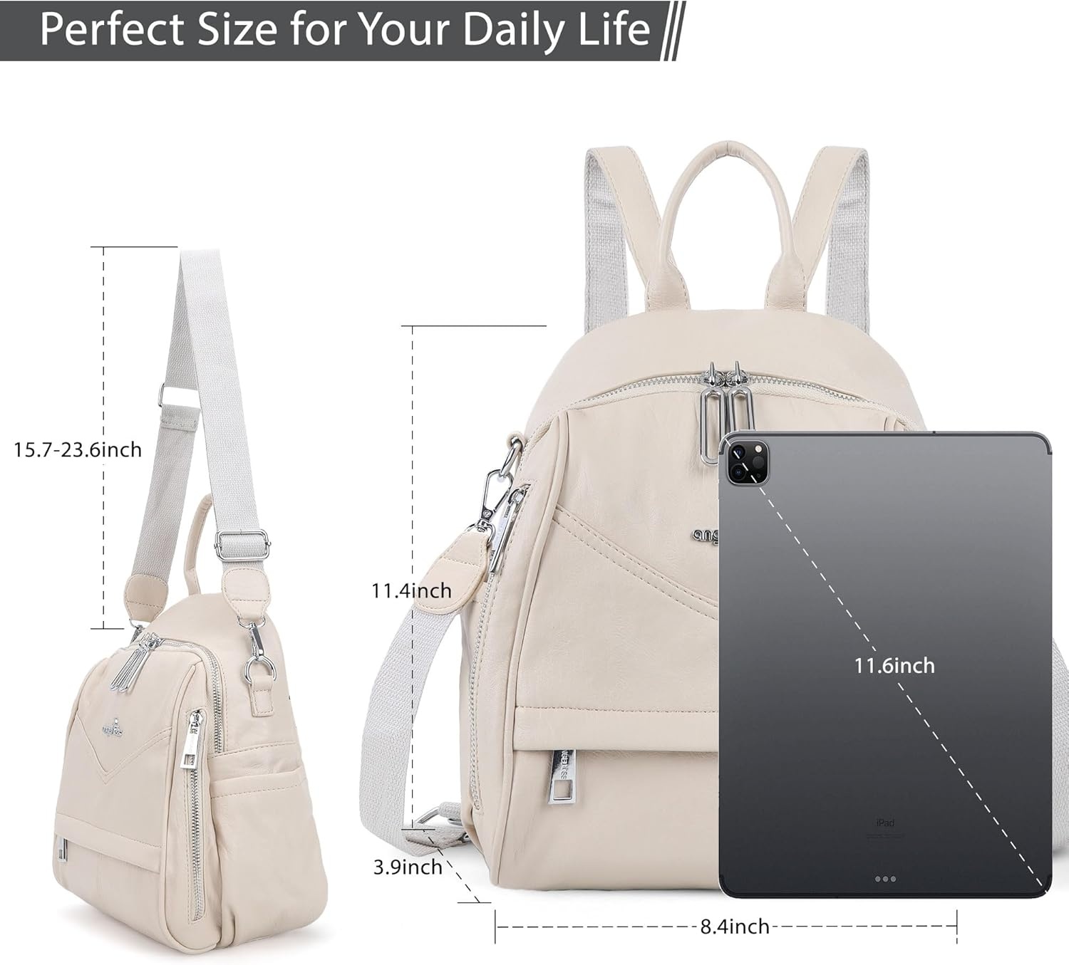 image:imageAngel Kiss Small Backpack Purse for WomenSoft Vegan Leather Roomy BackpacksDesigner Ladies Shoulder Backpack Fashion Handbag with Removable StrapBeigeBeige