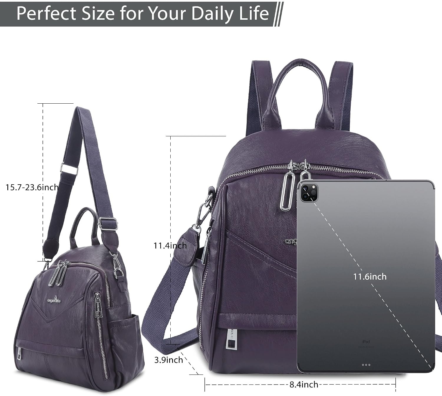 image:imageAngel Kiss Small Backpack Purse for WomenSoft Vegan Leather Roomy BackpacksDesigner Ladies Shoulder Backpack Fashion Handbag with Removable StrapBeigePurple