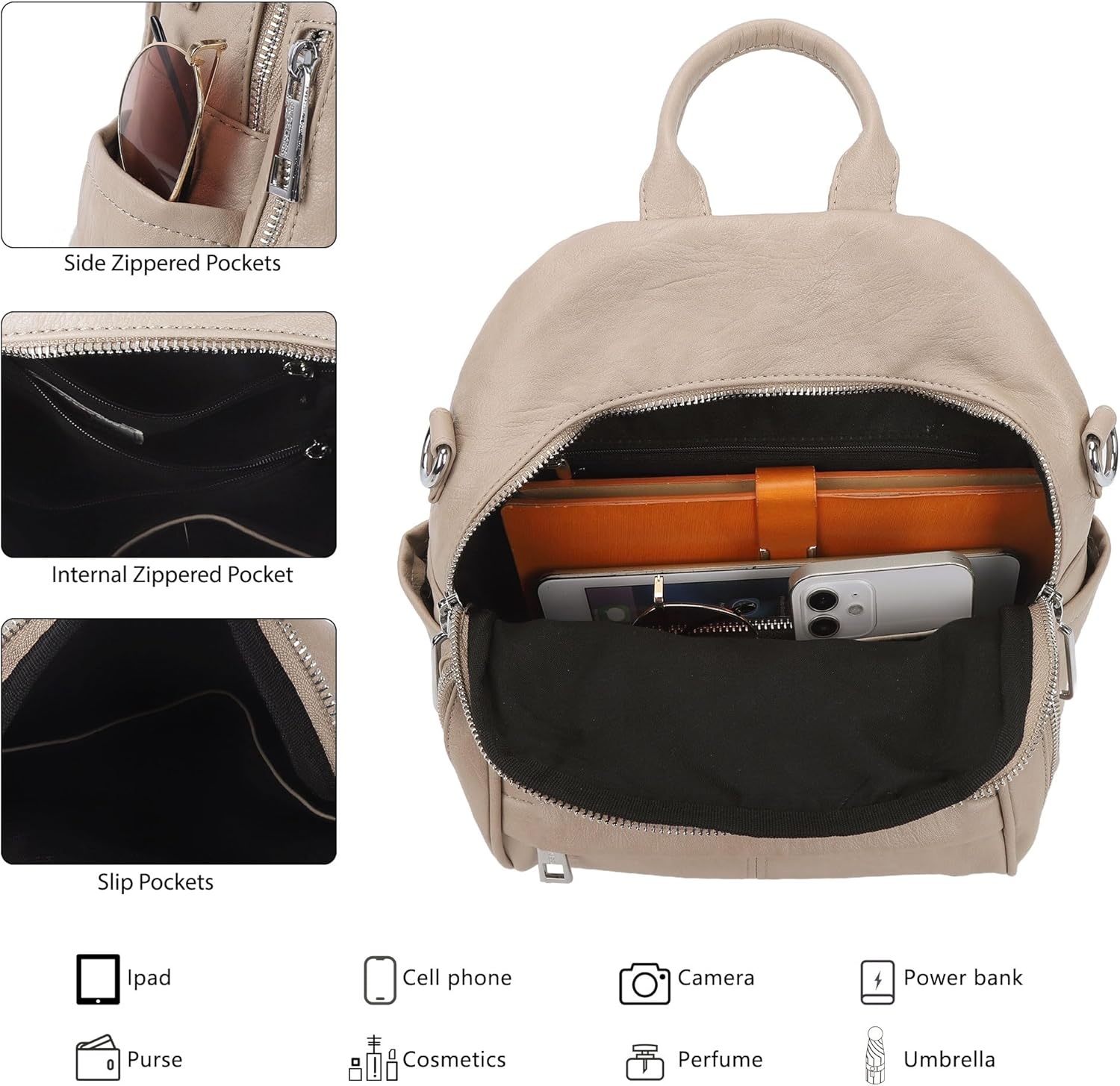 image:imageAngel Kiss Small Backpack Purse for WomenSoft Vegan Leather Roomy BackpacksDesigner Ladies Shoulder Backpack Fashion Handbag with Removable StrapBeigeApricot