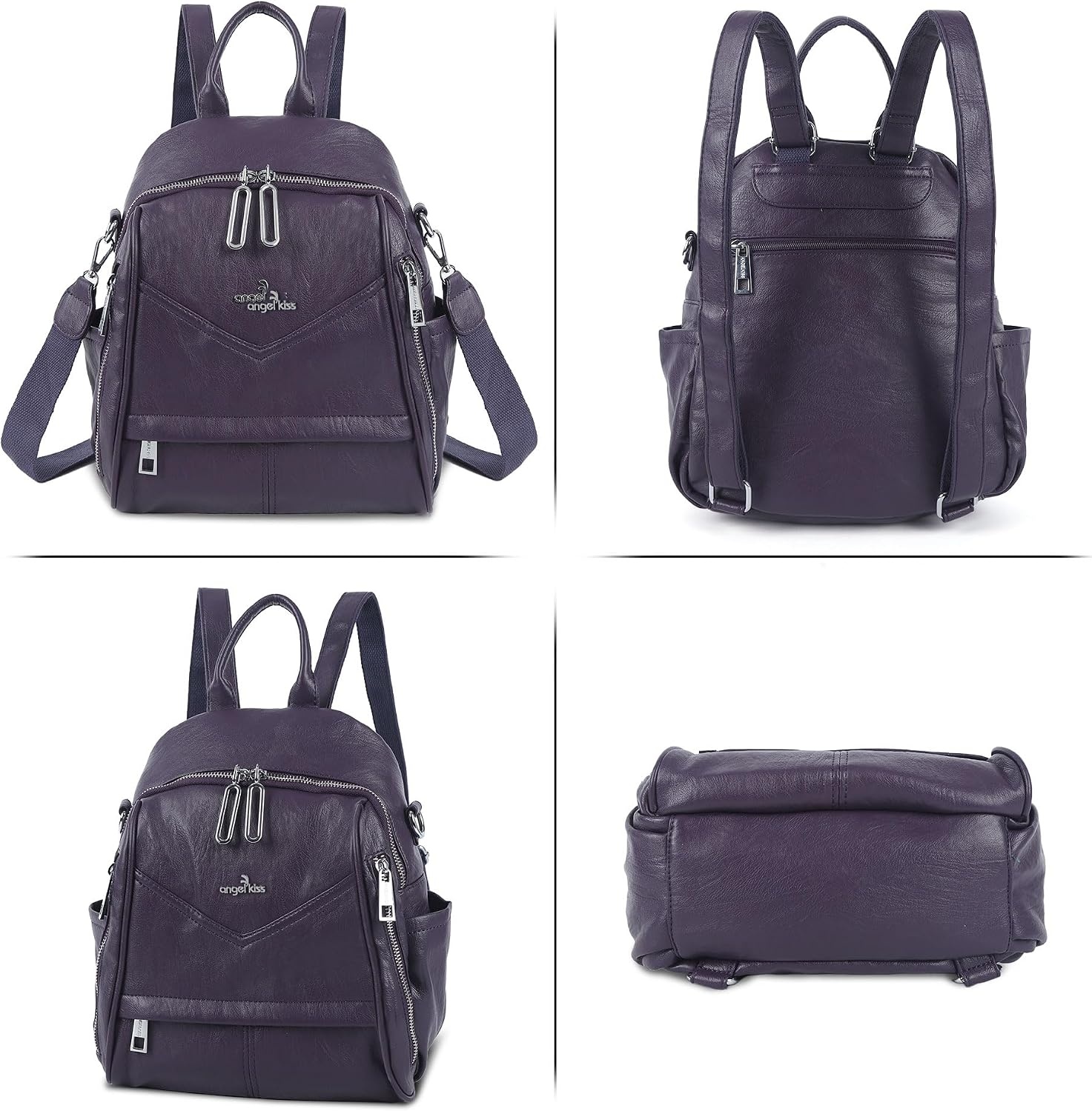 image:imageAngel Kiss Small Backpack Purse for WomenSoft Vegan Leather Roomy BackpacksDesigner Ladies Shoulder Backpack Fashion Handbag with Removable StrapBeigePurple