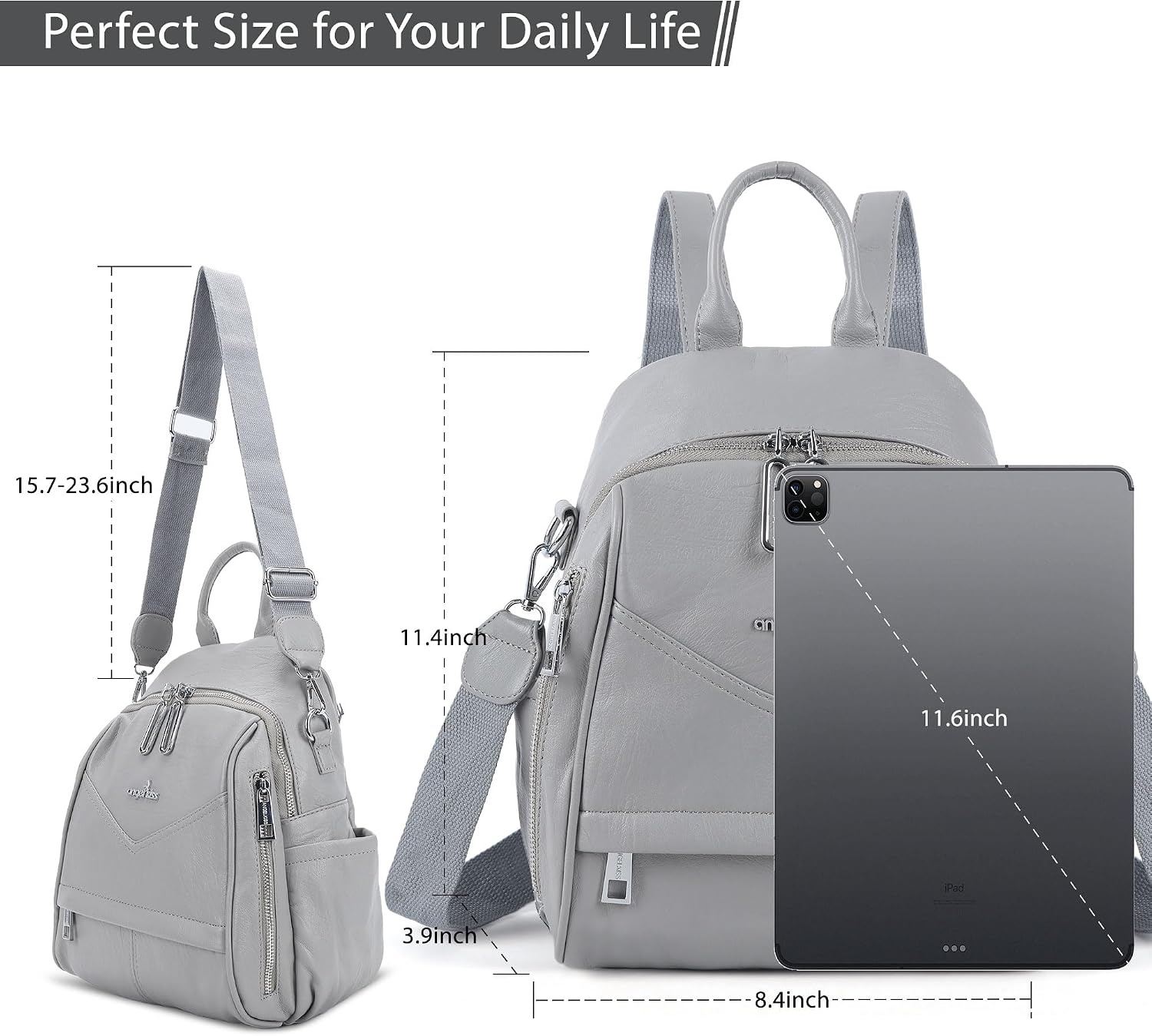 image:imageAngel Kiss Small Backpack Purse for WomenSoft Vegan Leather Roomy BackpacksDesigner Ladies Shoulder Backpack Fashion Handbag with Removable StrapBeigeGrey