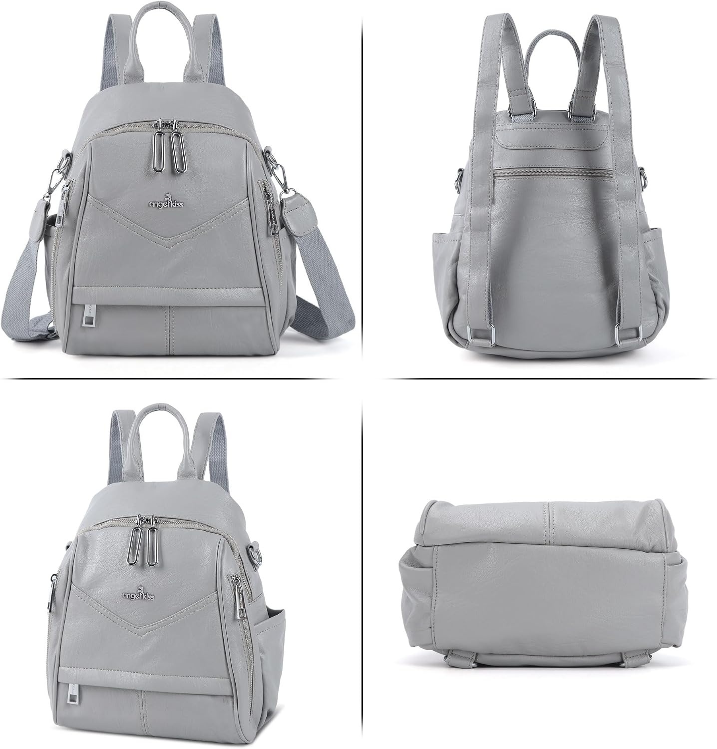 image:imageAngel Kiss Small Backpack Purse for WomenSoft Vegan Leather Roomy BackpacksDesigner Ladies Shoulder Backpack Fashion Handbag with Removable StrapBeigeGrey