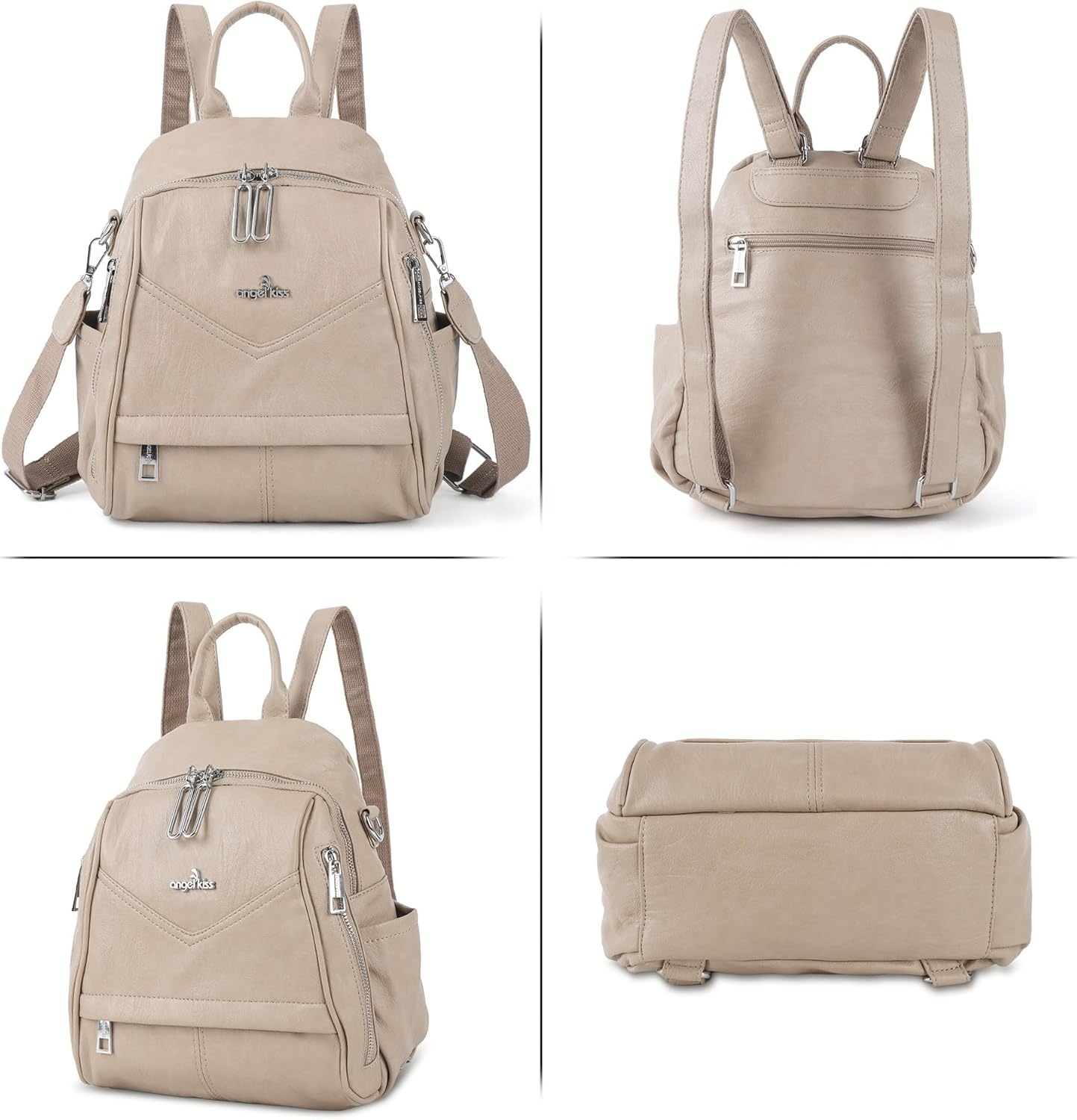 image:imageAngel Kiss Small Backpack Purse for WomenSoft Vegan Leather Roomy BackpacksDesigner Ladies Shoulder Backpack Fashion Handbag with Removable StrapBeigeApricot
